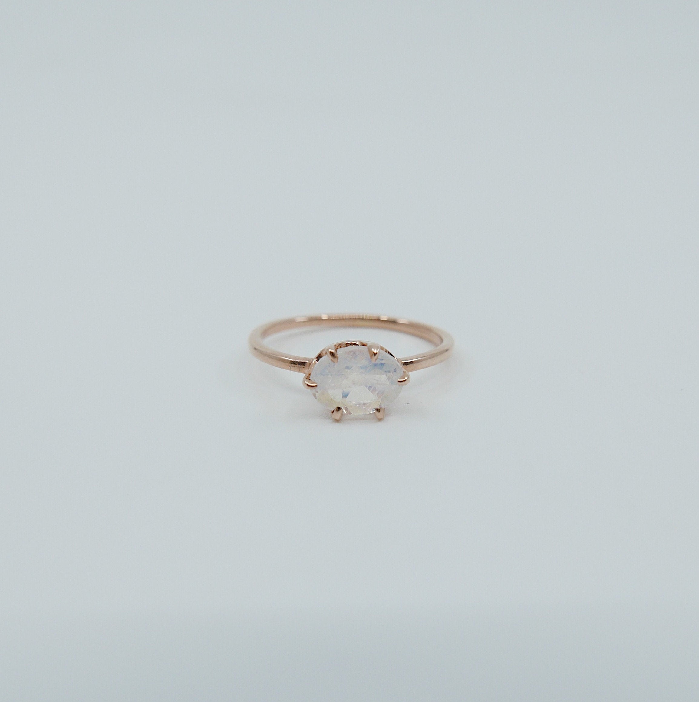 Margaux Moonstone Ring, rainbow Moonstone ring, gold solitaire ring, oval moonstone ring, 14k gold simple prong ring