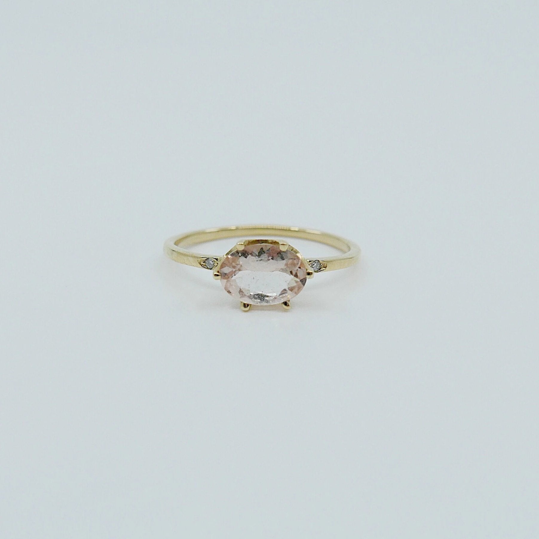 Margaux Morganite and Diamond Ring, Morganite ring, gold solitaire ring, oval morganite ring, 14k gold simple prong ring