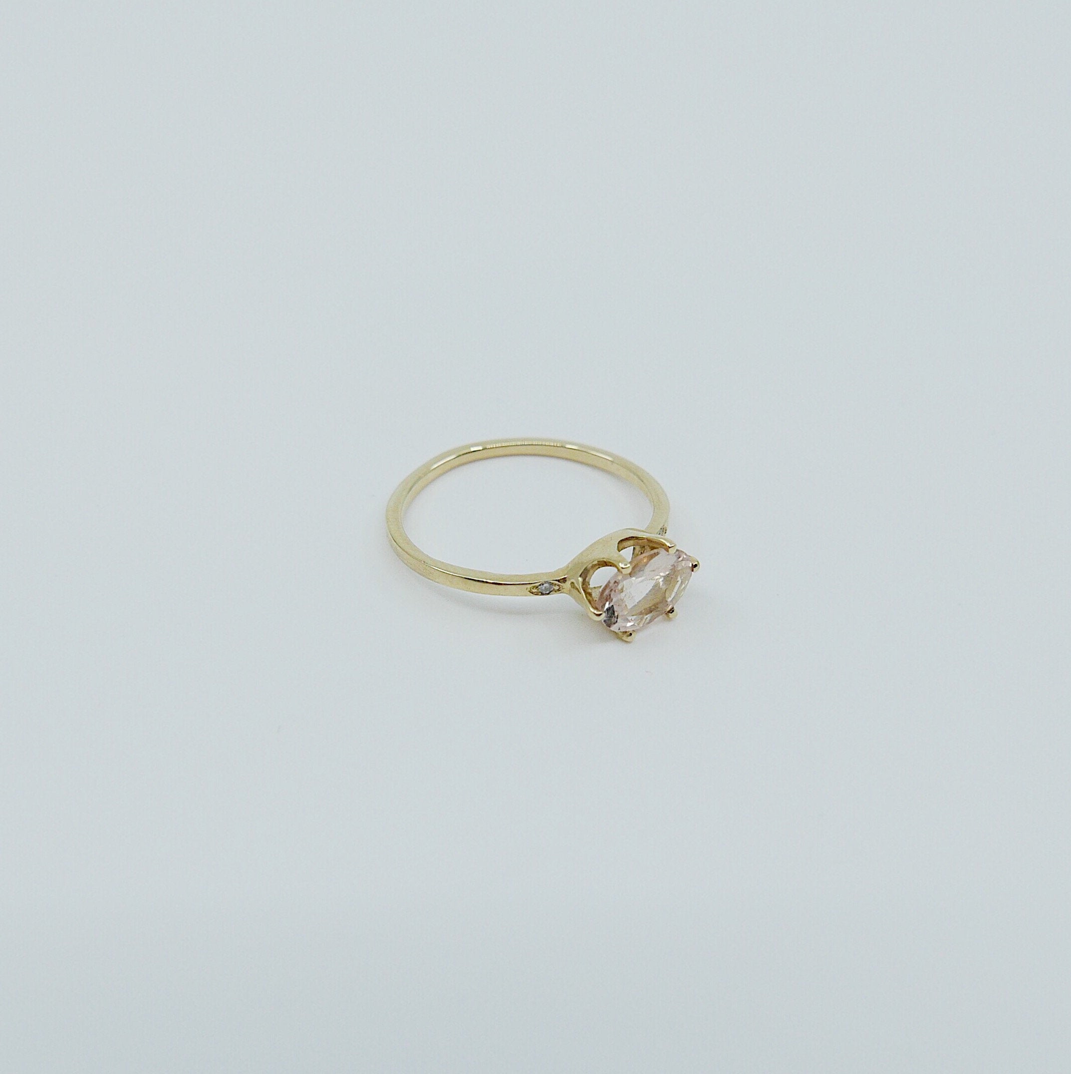 Margaux Morganite and Diamond Ring, Morganite ring, gold solitaire ring, oval morganite ring, 14k gold simple prong ring