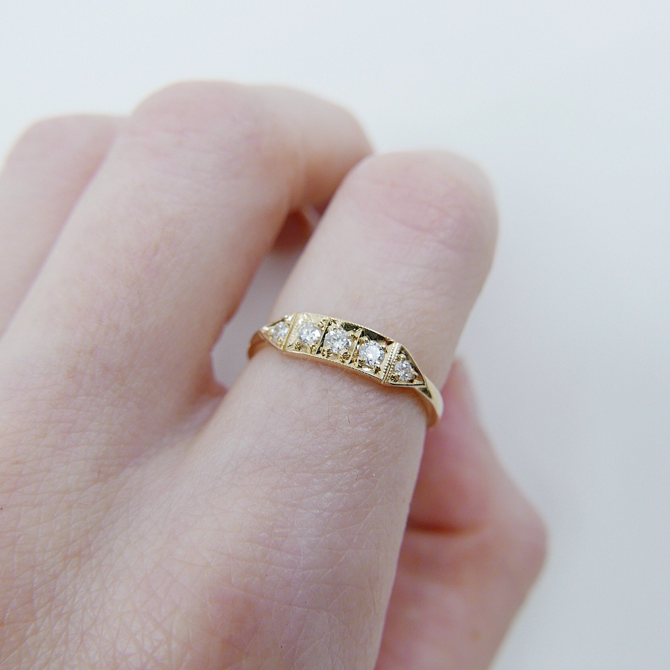 Ms. Goodbar Diamond ring, 14k Stacking ring, Diamond ring, Five stone ring, Diamond Bar ring, Dainty band, Vintage Inspired ring