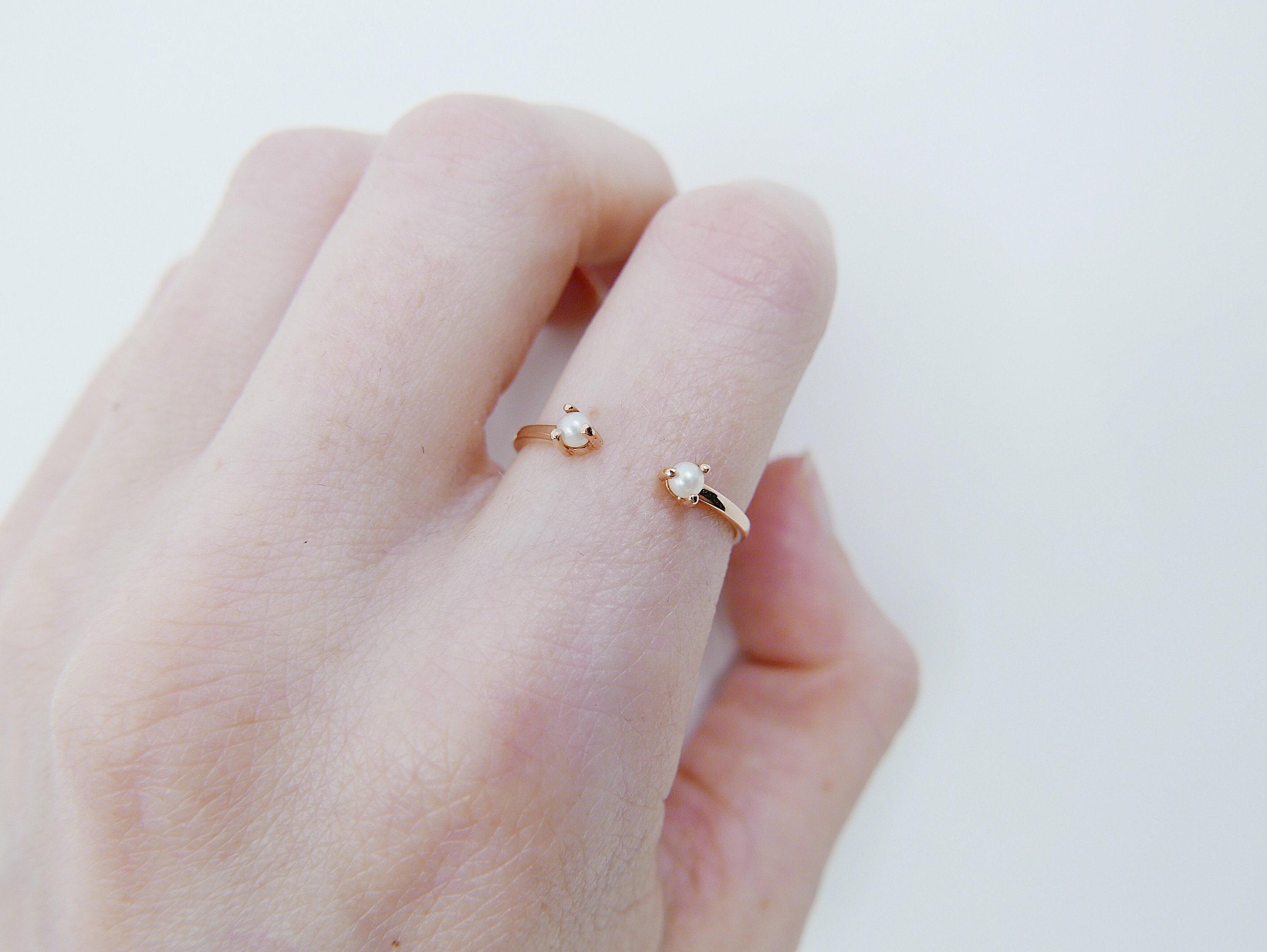 Mini Pearl cuff Ring, open Pearl Stacking ring, Simple pearl ring, Pearl open band, small pearl cuff ring, dainty gold pearl band