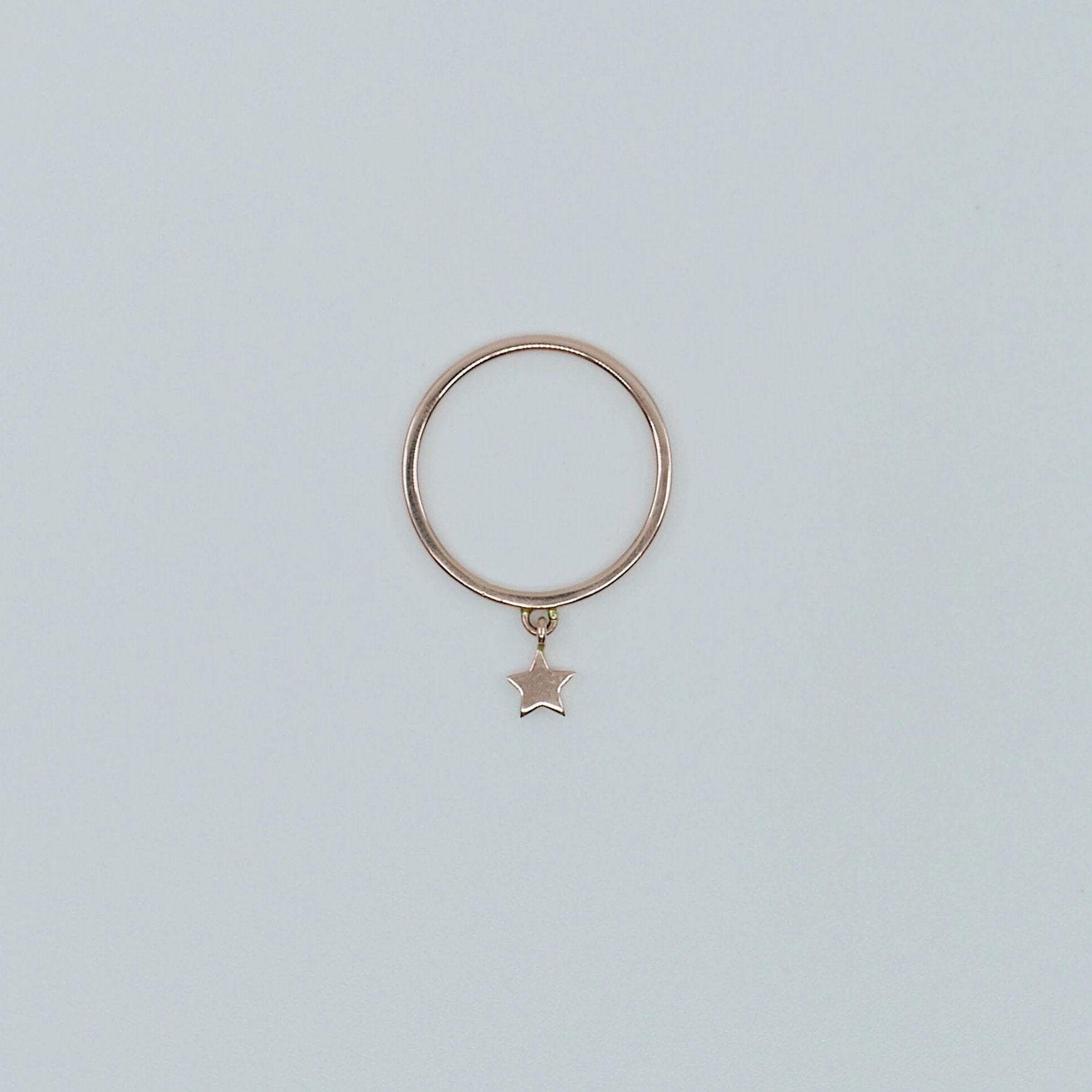 Gold star Charm ring, hanging star ring, gold star drop ring, charm ring, dangling 14k star ring