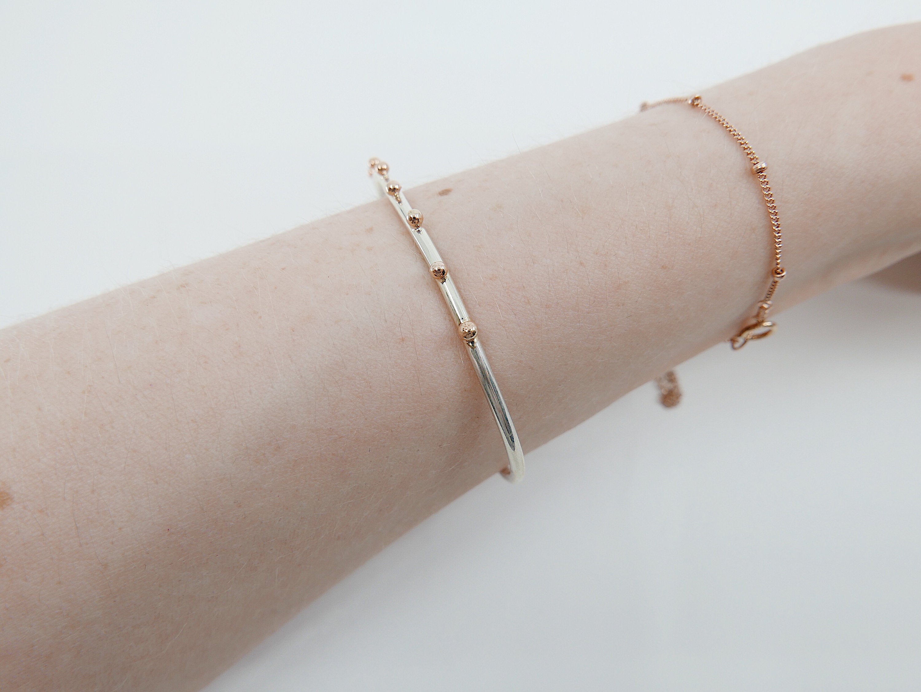 Studded Cuff Bracelet, Sterling Silver Studded Bracelet, 14k Gold Studded Bracelet, Two Tone Bracelet, Mixed Metals Bracelet