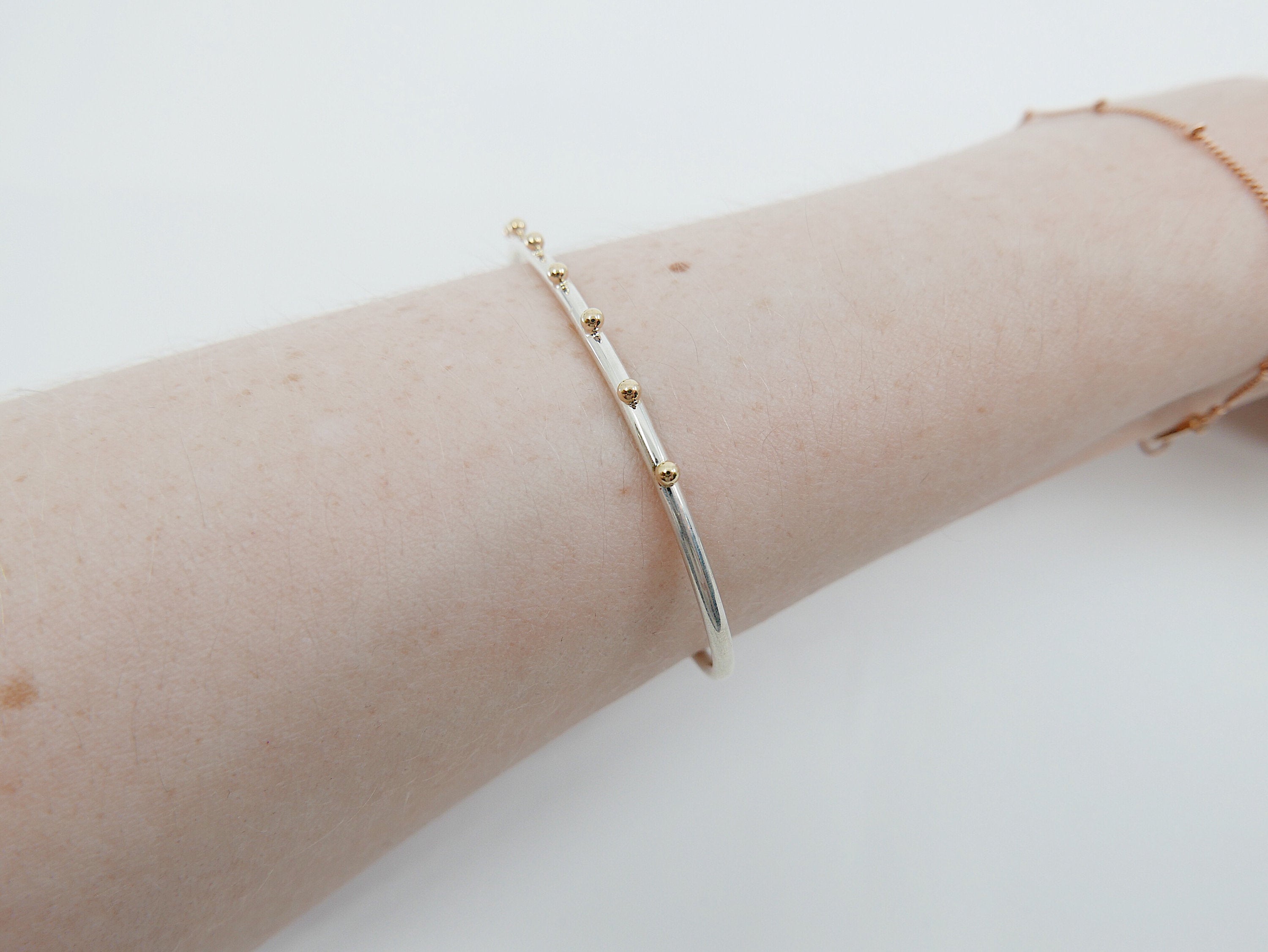 Studded Cuff Bracelet, Sterling Silver Studded Bracelet, 14k Gold Studded Bracelet, Two Tone Bracelet, Mixed Metals Bracelet