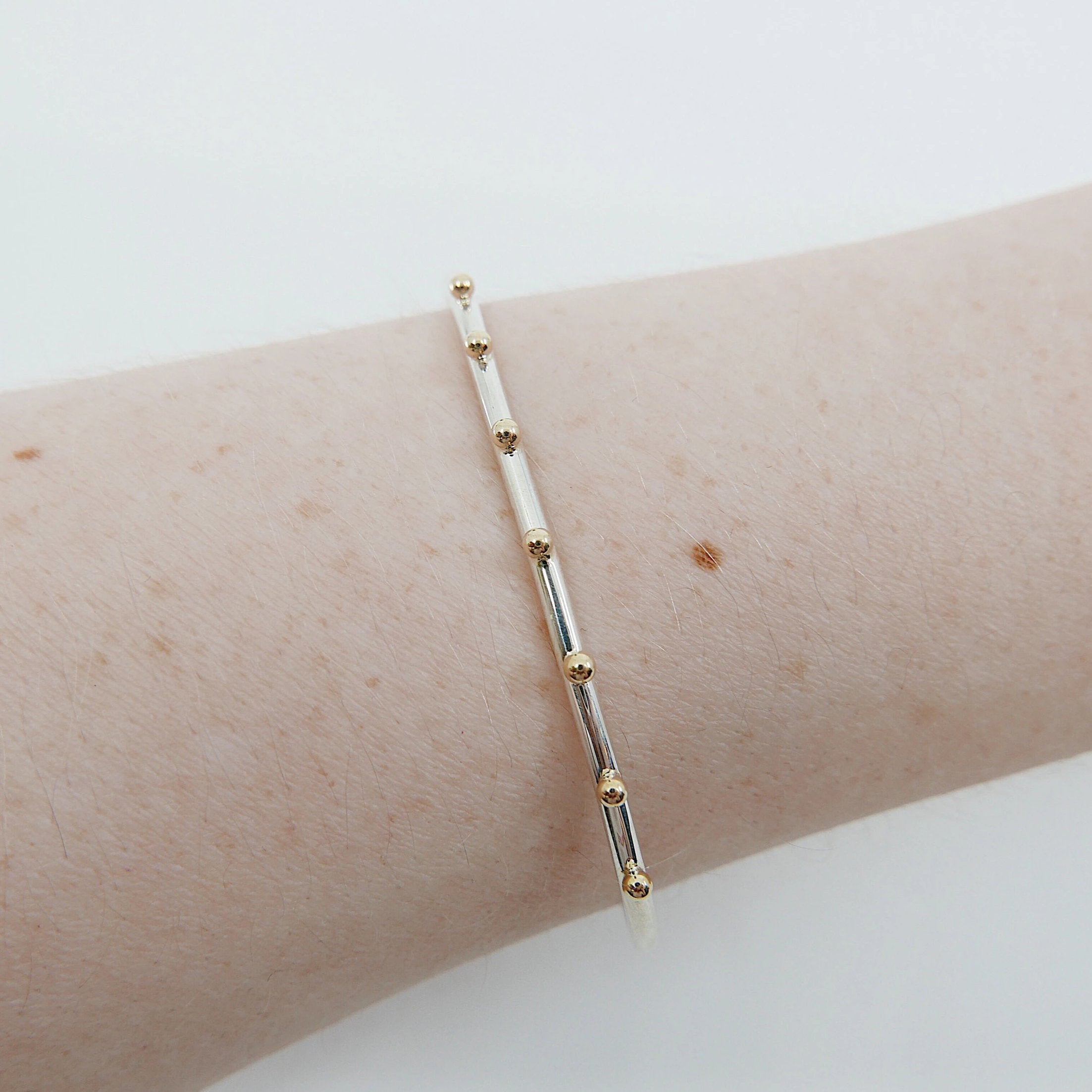 Studded Cuff Bracelet, Sterling Silver Studded Bracelet, 14k Gold Studded Bracelet, Two Tone Bracelet, Mixed Metals Bracelet