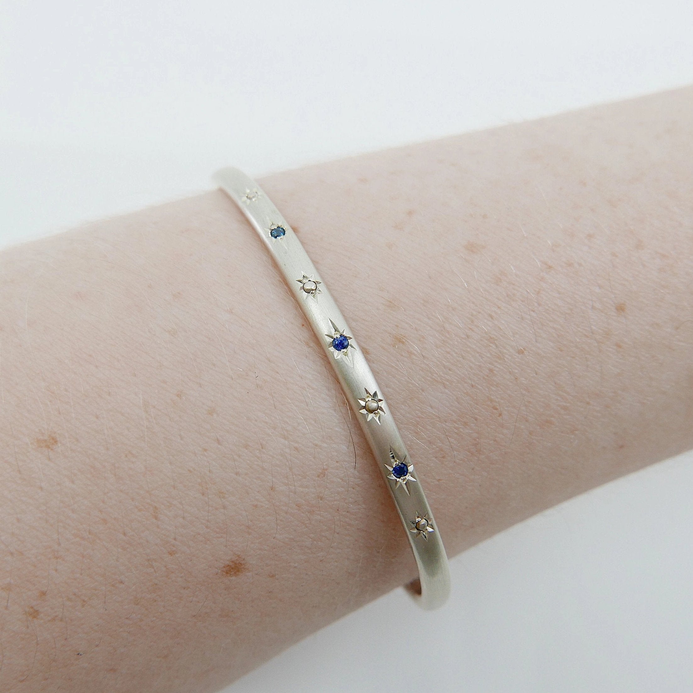 Polaris Cuff Bracelet, Polaris Sapphire Cuff Bracelet, Sterling Silver Polaris Bracelet, Sapphire Cuff Bracelet, Star Cuff Bracelet