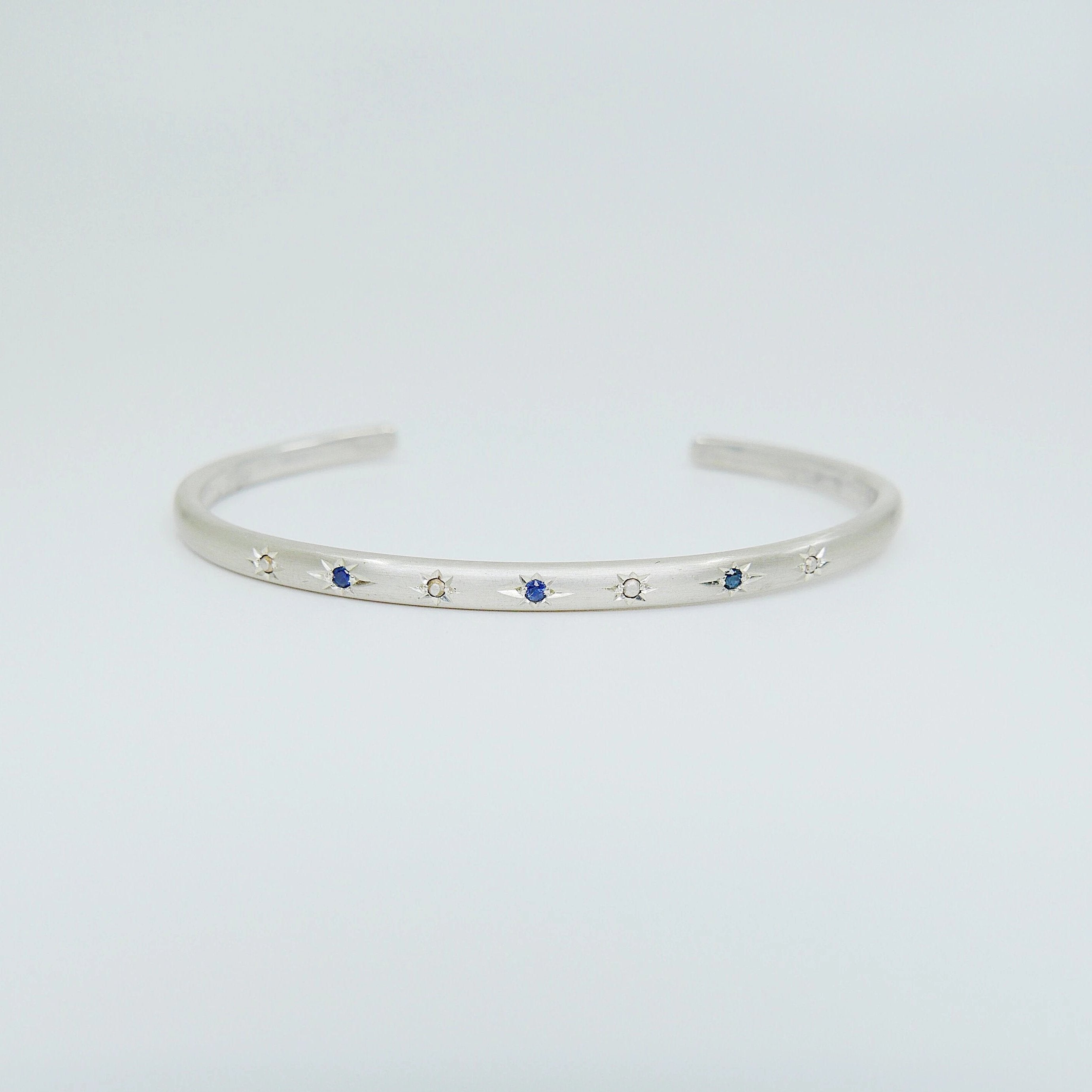 Polaris Cuff Bracelet, Polaris Sapphire Cuff Bracelet, Sterling Silver Polaris Bracelet, Sapphire Cuff Bracelet, Star Cuff Bracelet