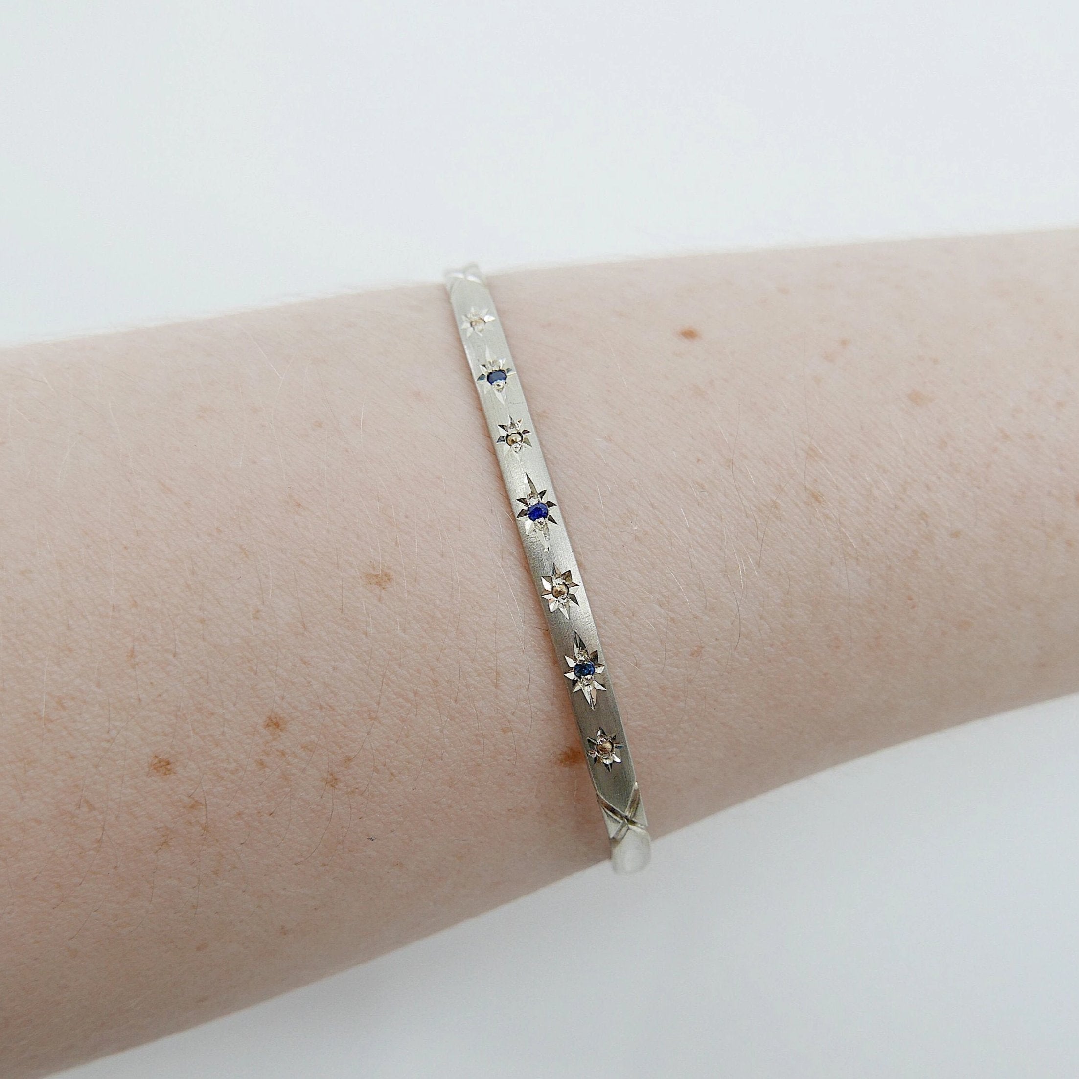 Starburst Cuff Bracelet, Starburst Sapphire Cuff Bracelet, Sterling Silver Starburst Bracelet, Sapphire Cuff Bracelet, Star Cuff Bracelet