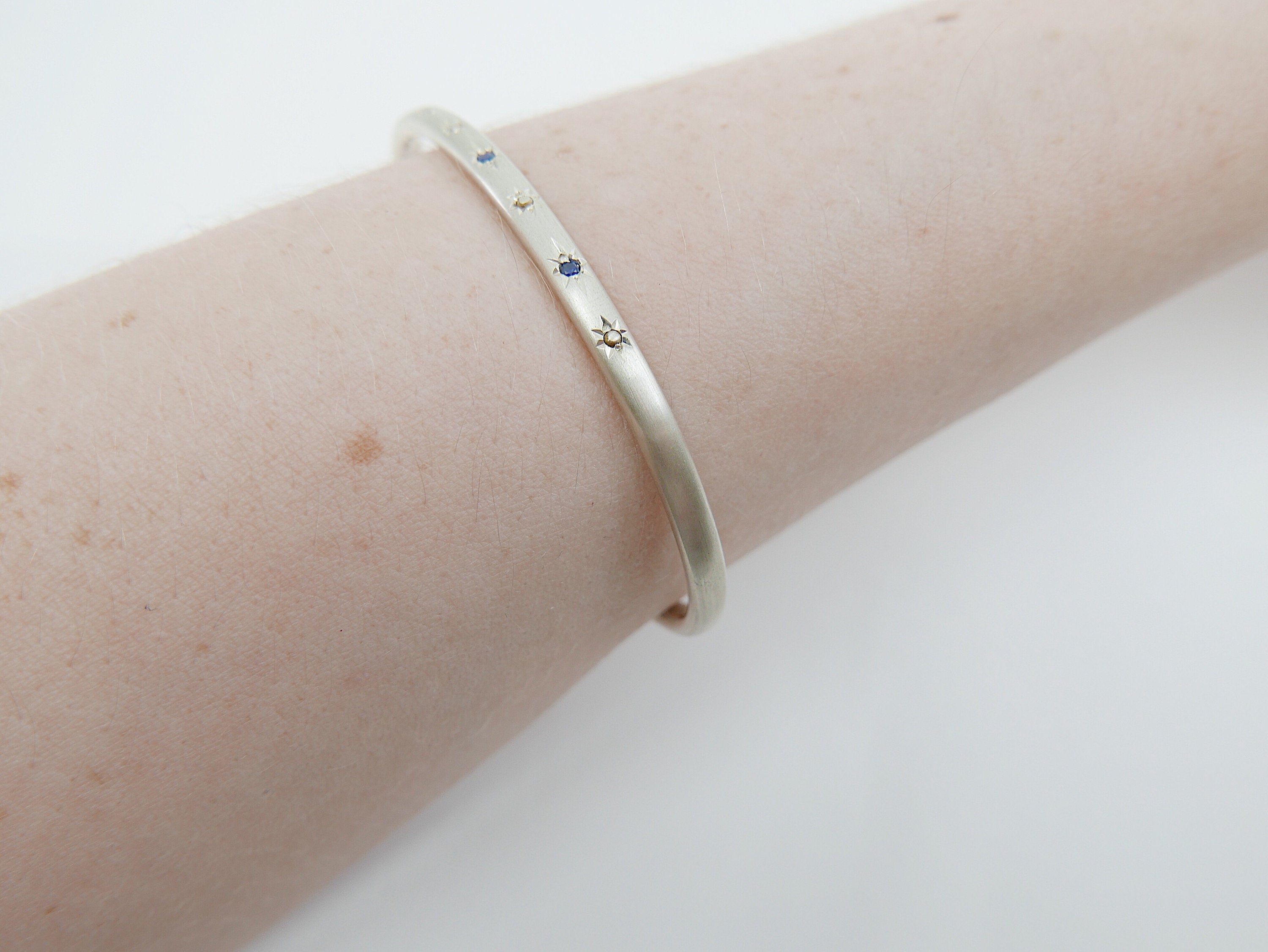 Polaris Cuff Bracelet, Polaris Sapphire Cuff Bracelet, Sterling Silver Polaris Bracelet, Sapphire Cuff Bracelet, Star Cuff Bracelet