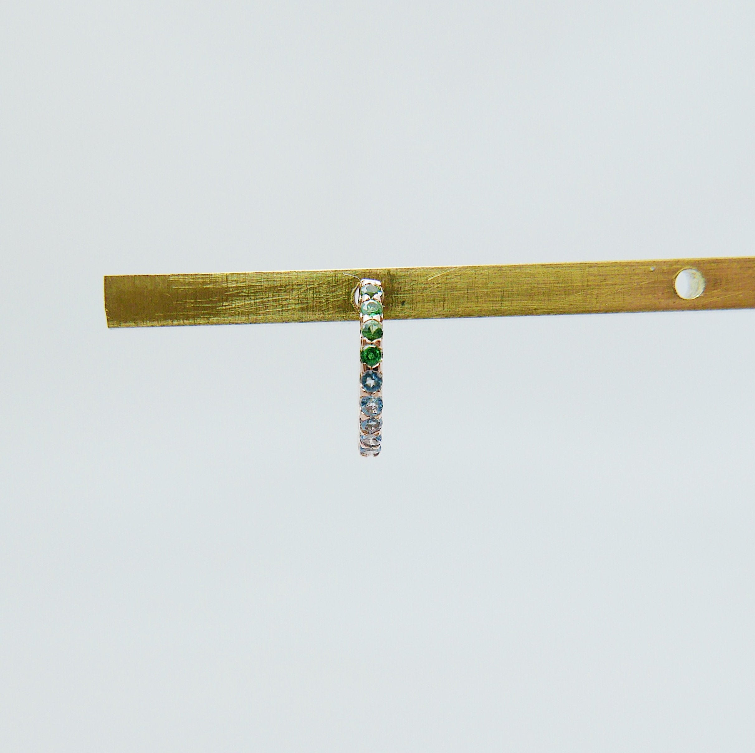 Mini Bi-Color Hoop Earring, Tsavorite and Aquamarine Hoop Earring, Green and Blue Hoop Earring, Bi-Color Hoop Earring