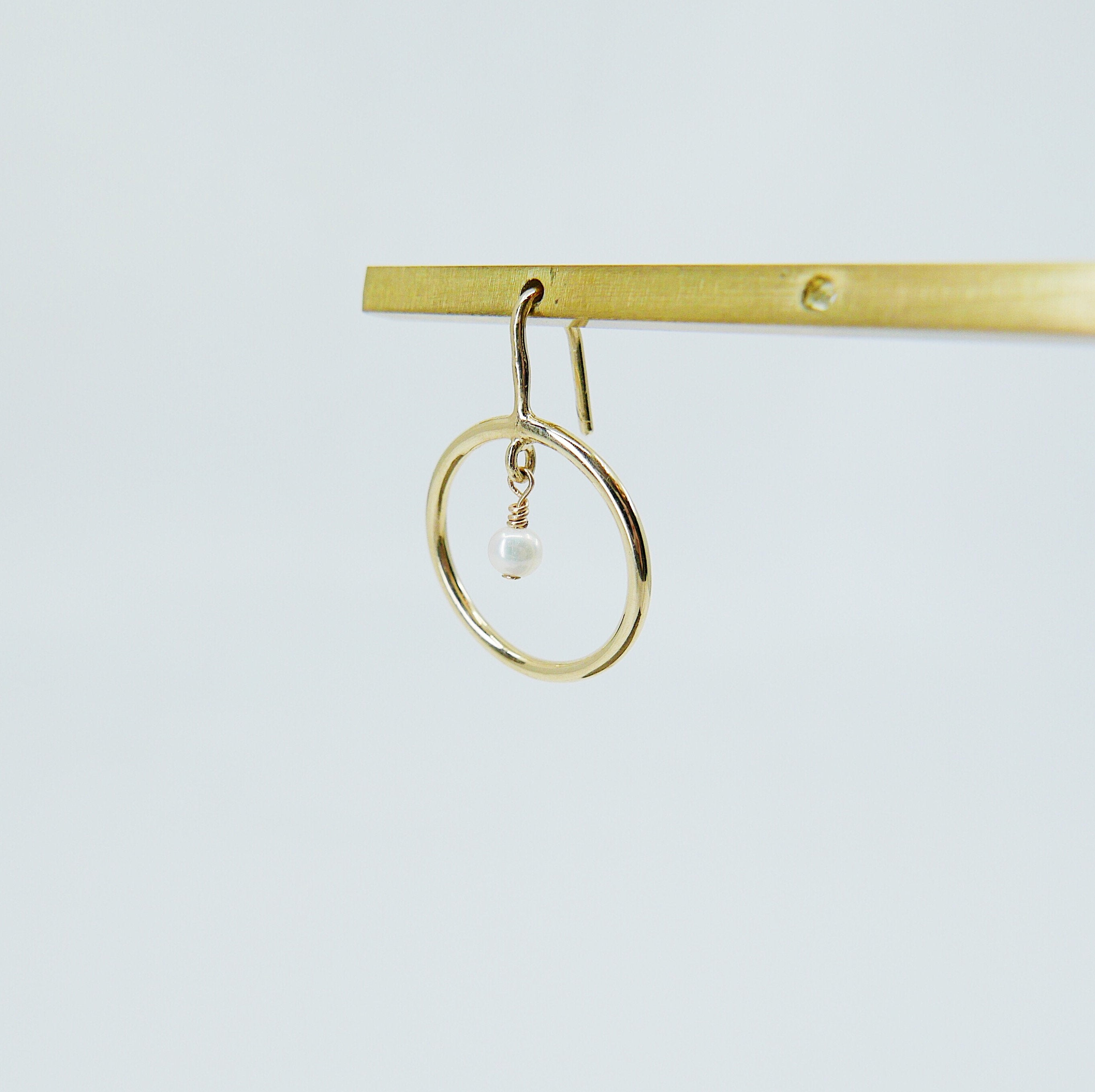 Open Hoop Pearl Earring, Open Hoop 14k Gold Earring, Pearl Hoop, Fish Hook Open Hoop Earring