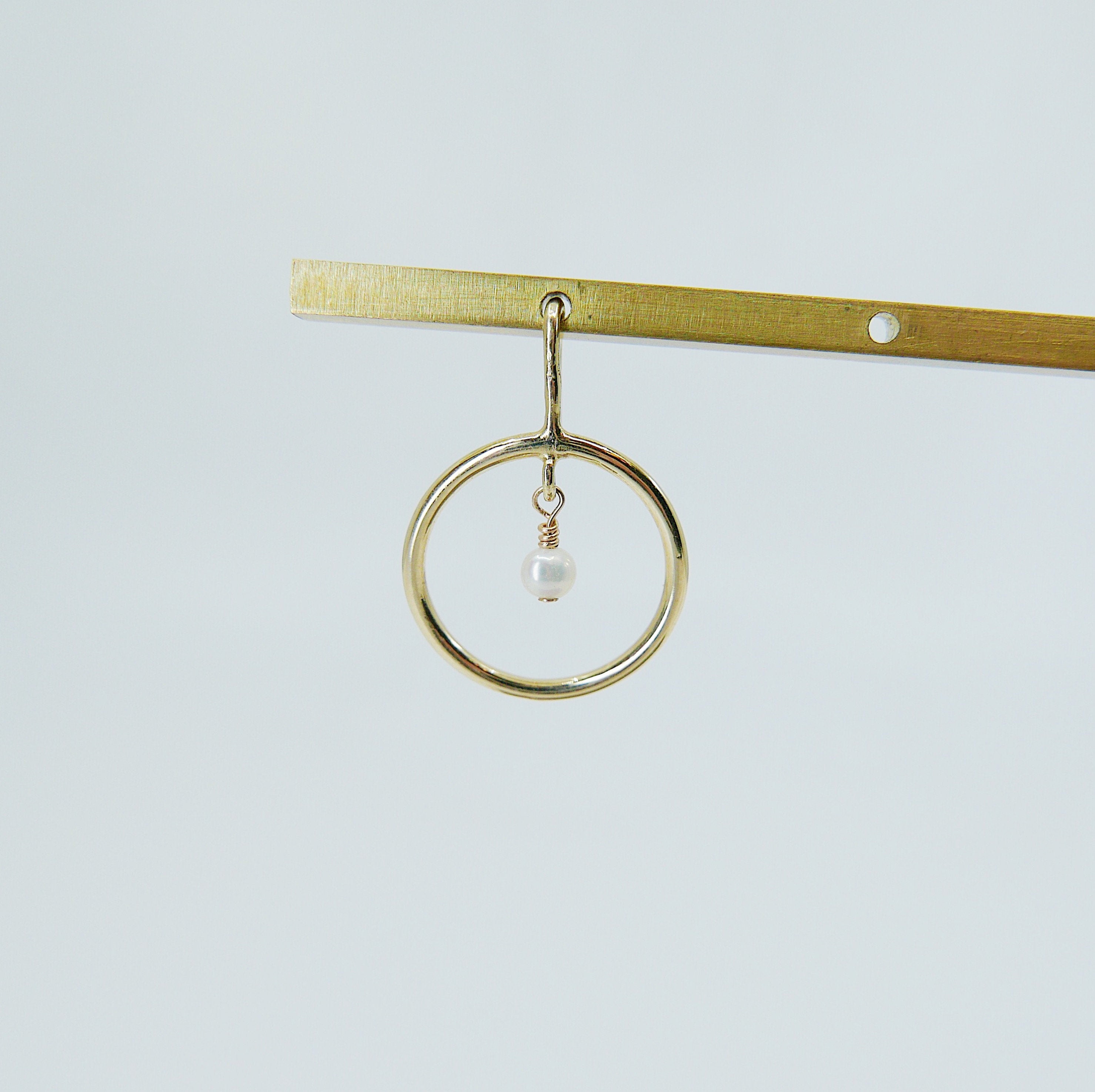 Open Hoop Pearl Earring, Open Hoop 14k Gold Earring, Pearl Hoop, Fish Hook Open Hoop Earring