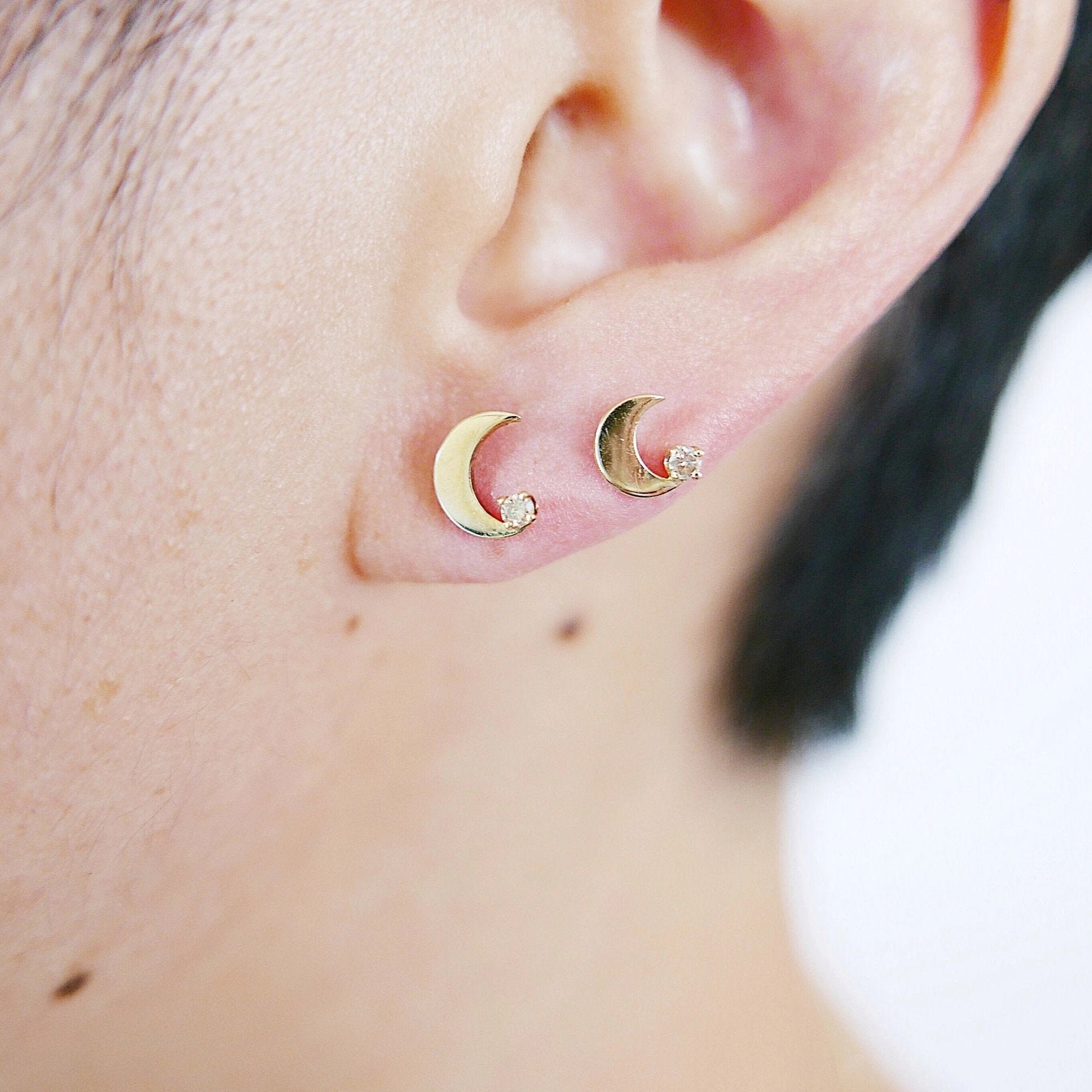 Crescent Moon Diamond Earrings, small moon Earrings, Diamond Moon Earrings, Diamond Moon, Moon Earrings, Crescent earrings, moon posts