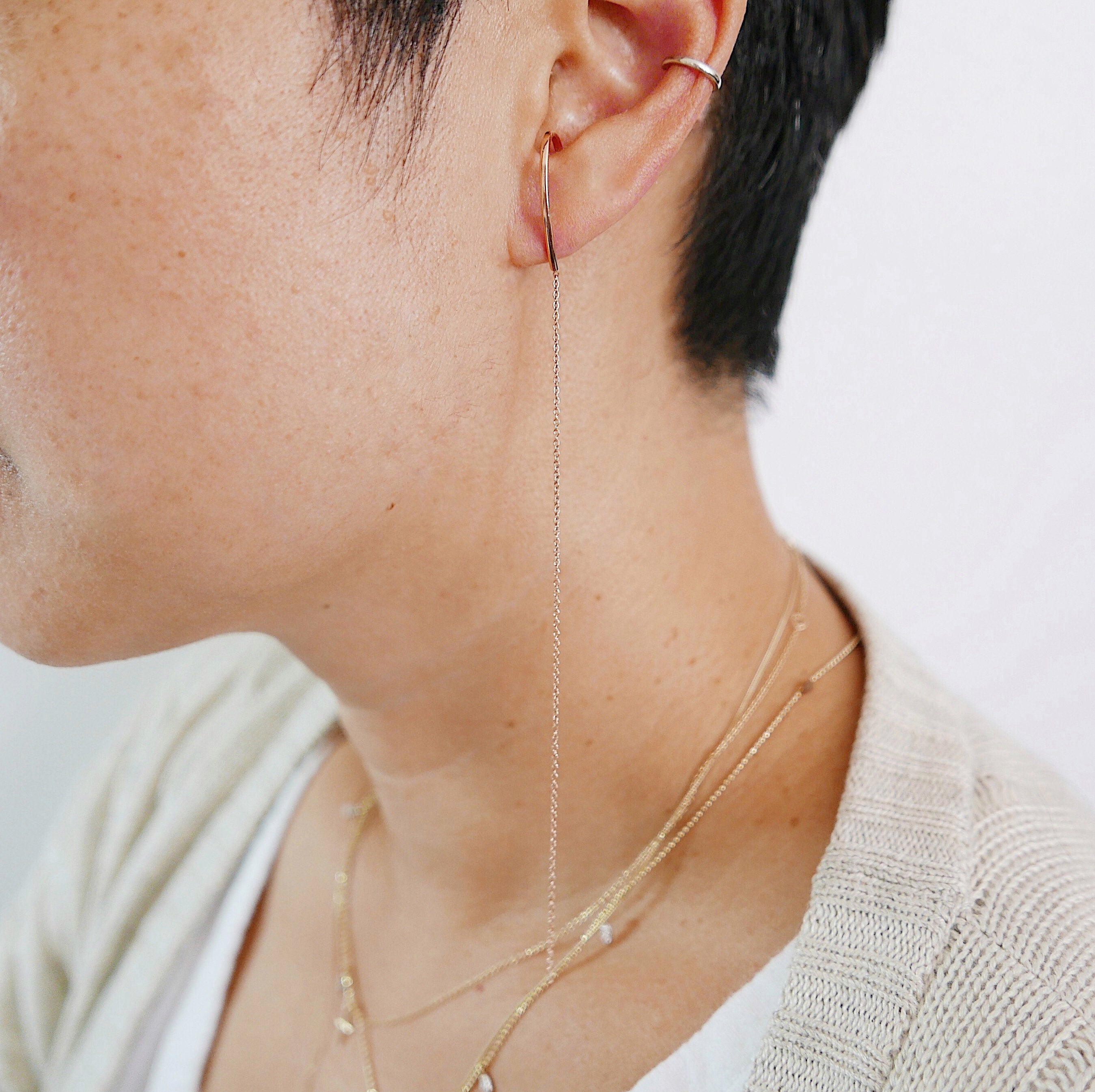 Long Chain Ear Cuff Earring, Sterling Silver Long Chain Earring, Gold Filled Long Chain Earring, Gold Filled Ear Cuff