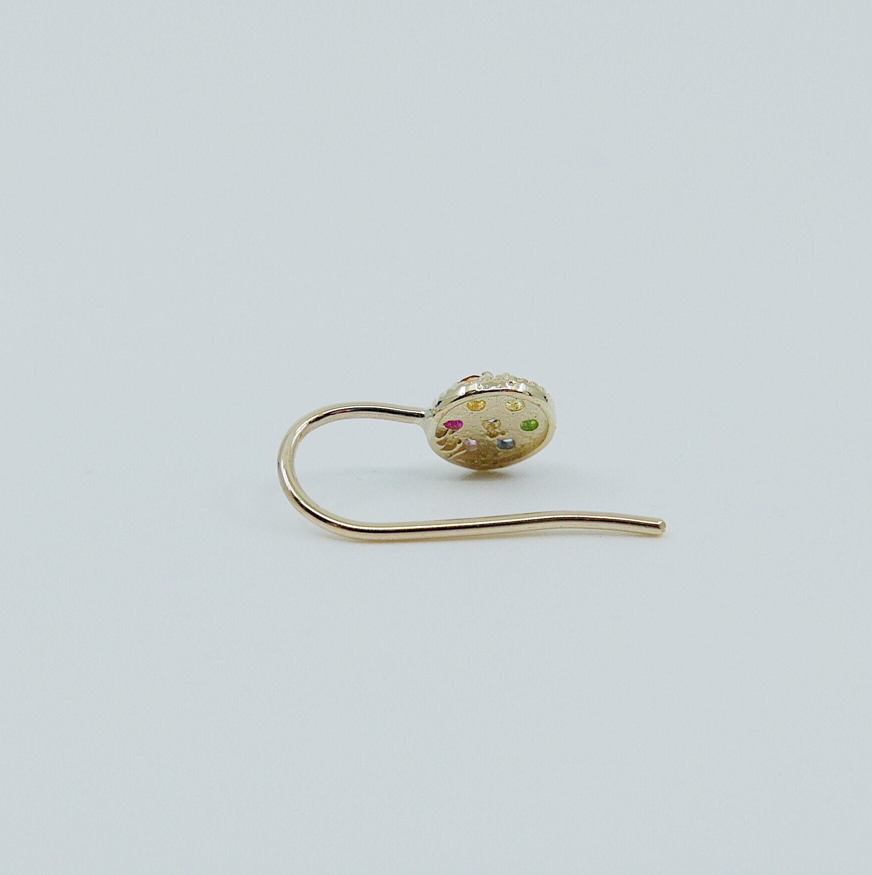 Painter's Palette Earring, 14k multicolor stone circle earring, mini diamond stud earring, rainbow circle hook earring