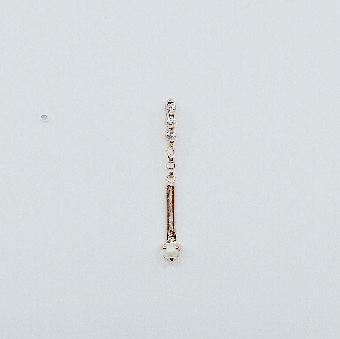 Pearl Matchstick Diamond Earring, 14k Gold Diamond Bar Earring, 14k Gold Pearl Dangle Earring, Diamond and Pearl Earring, Pearl and Diamond