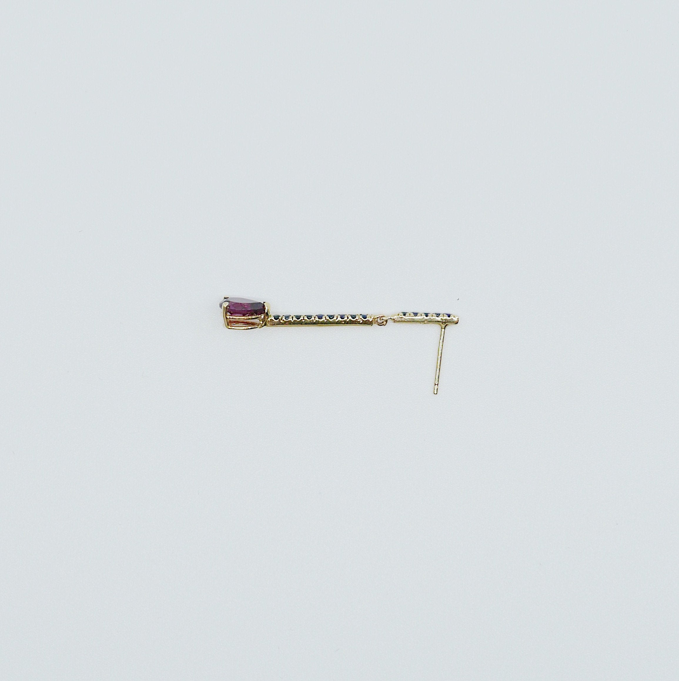 Sticks and Stones Pear Duo Earring, 14k Gold Rhodolite Garnet Bar Earring, 14k Gold Sapphire Dangle Earring