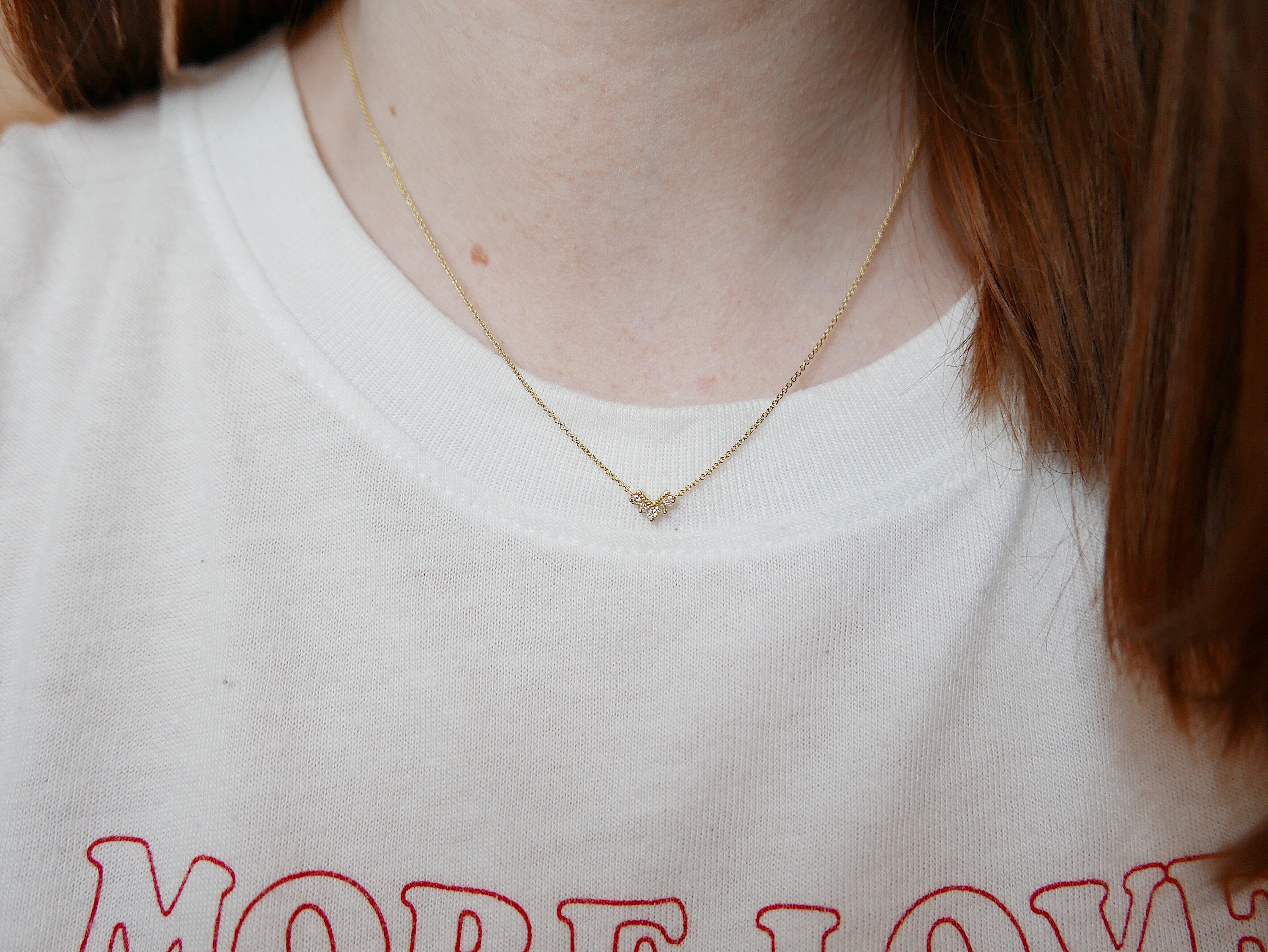 Chevron Diamond Necklace, Diamond Necklace, Chevron Necklace, 14k Gold chevron necklace