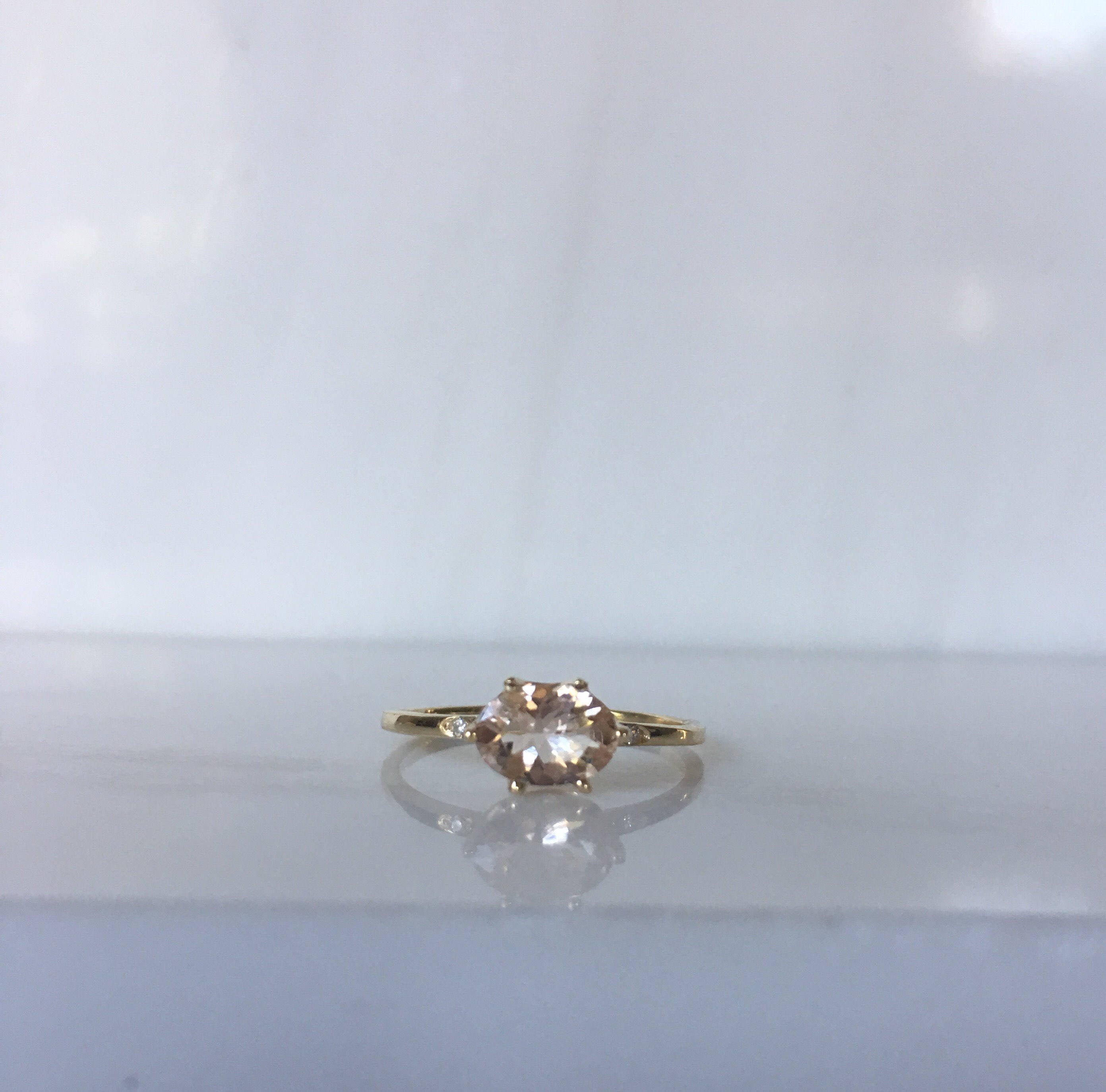 Margaux Morganite and Diamond Ring, Morganite ring, gold solitaire ring, oval morganite ring, 14k gold simple prong ring