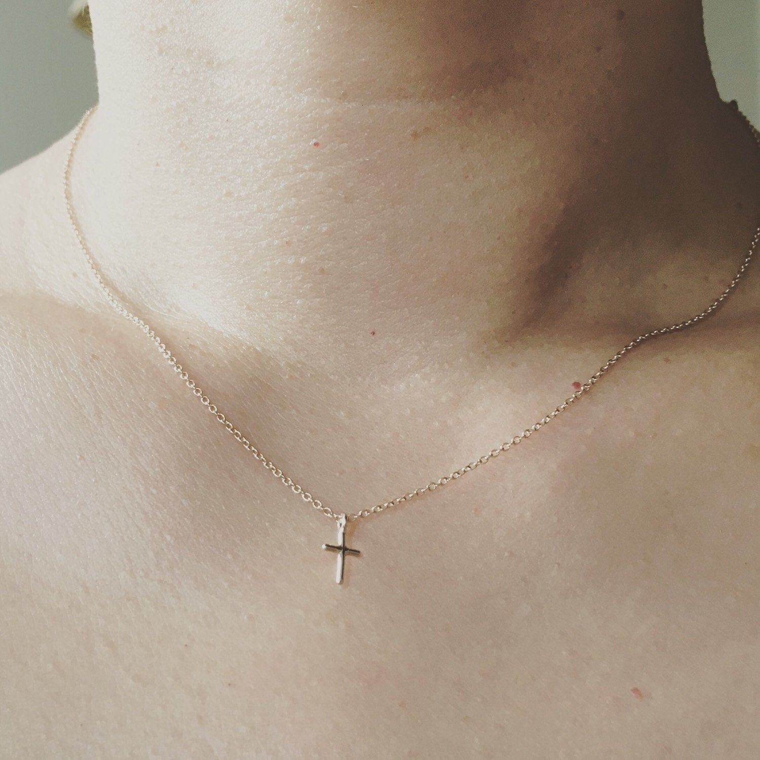 Mini Cross Necklace, 14k Gold Crucifix necklace, Small 14k cross necklace, Gold cross, Baptism necklace, Dainty gold cross necklace