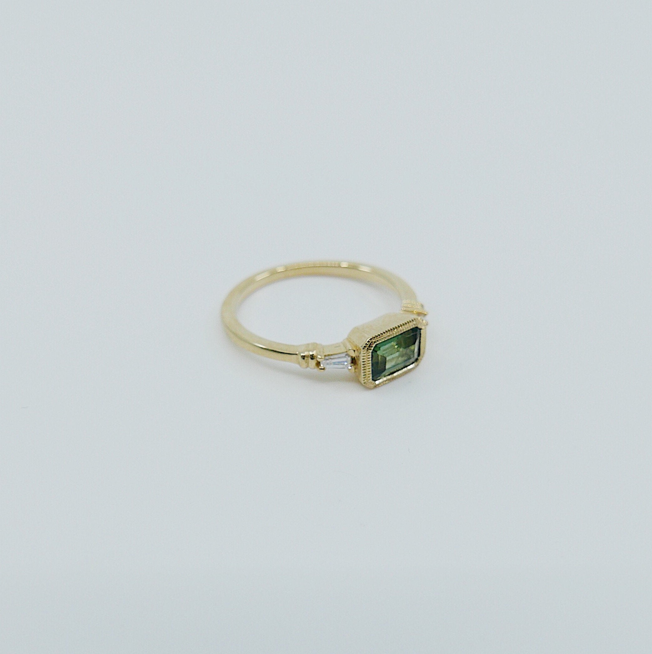 Maggey Green Tourmaline Ring, 14k Stacking ring, Diamond and tourmaline ring, Tourmaline ring, Diamond ring, Vintage inspired ring