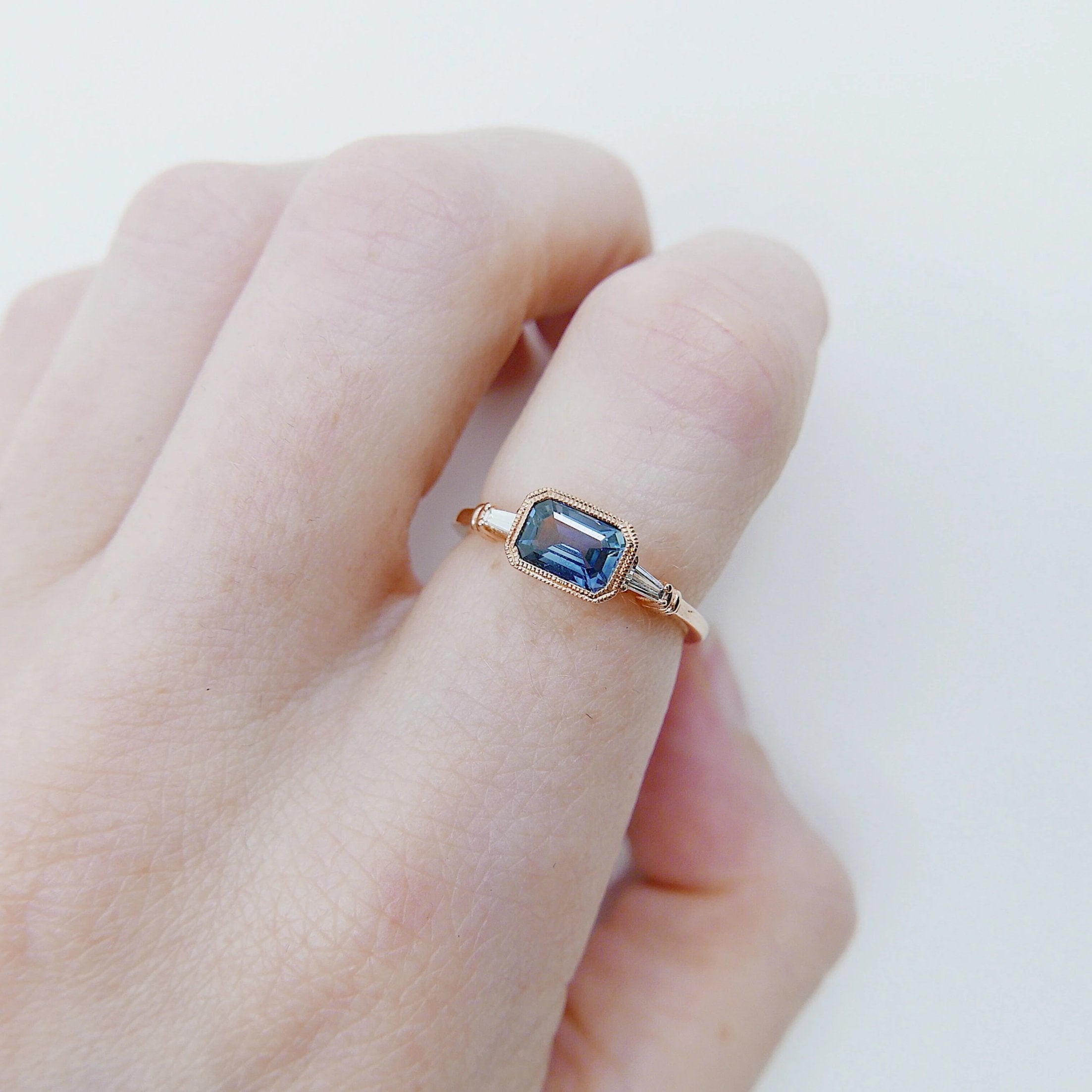 Maggey Blue Sapphire Ring, 14k Stacking ring, Diamond and Sapphire ring, Sapphire ring, Diamond ring, Vintage inspired ring