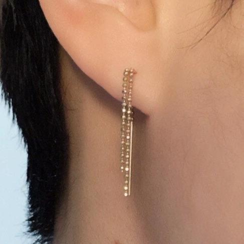 Cascade threader, 14k gold beaded pull through, single gold threader earring, gold beaded earring