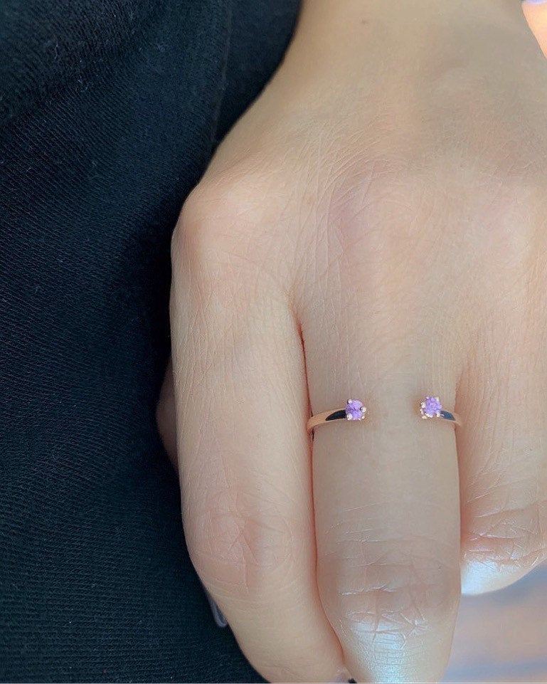 Mini pink sapphire cuff Ring, open Stacking ring, Simple pink stone ring, sapphire open band, small cuff ring, dainty gold band