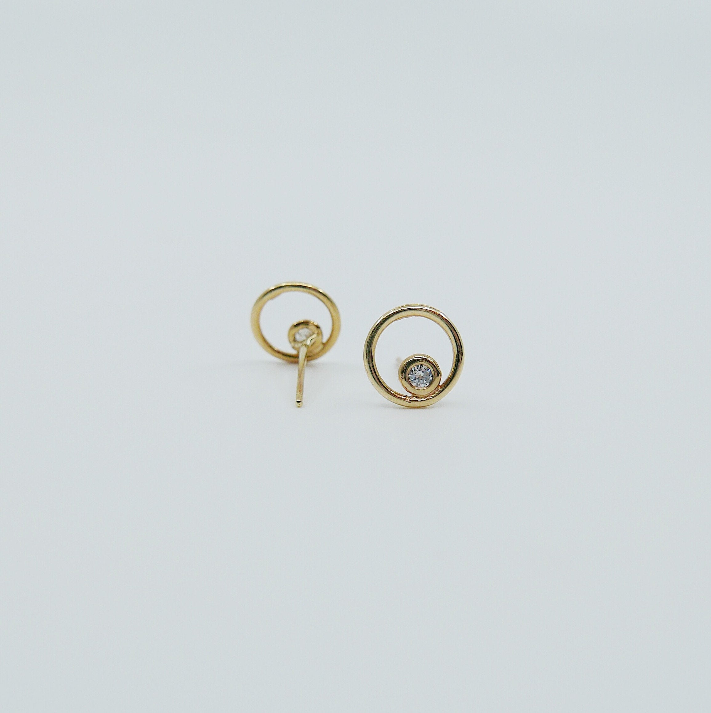 Full circle earrings, circle studs, diamond bezel studs, 14k circle diamond earrings, gold circle earrings, diamond bezel earrings