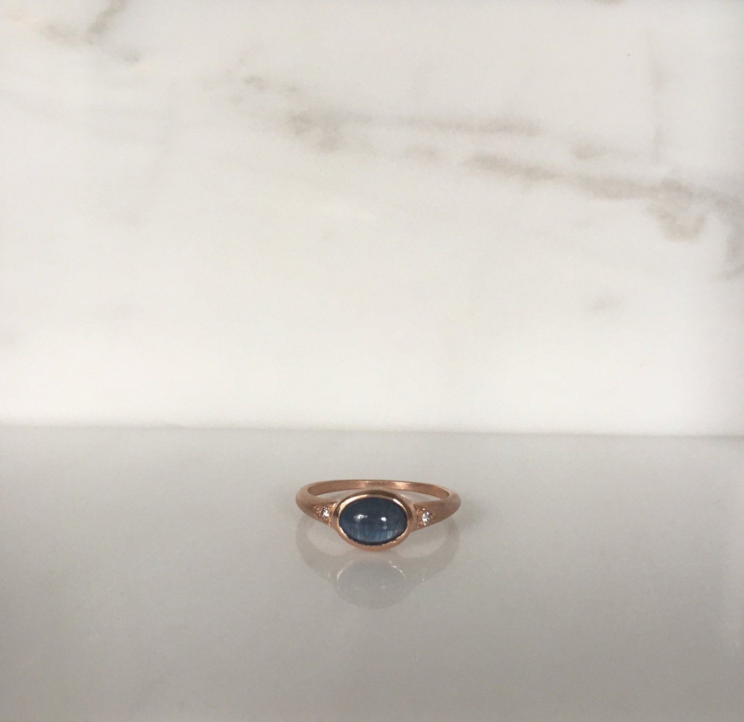 Sapphire signet ring, sapphire cabochon ring, oval sapphire and diamond ring, 14k gold bold sapphire ring, oval bezel sapphire band