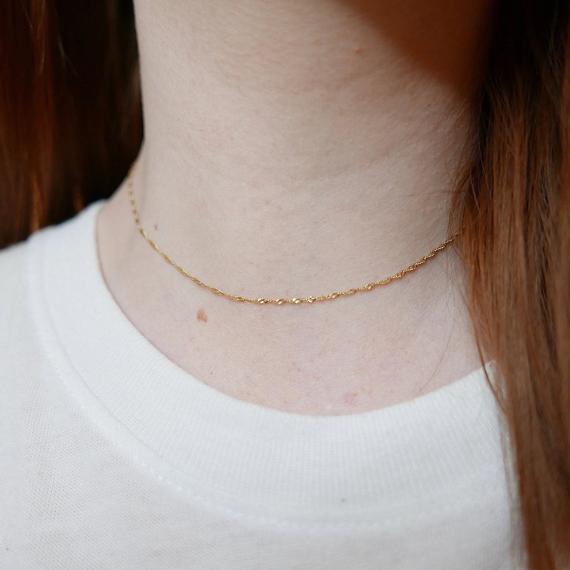 Pirouette Choker, Thin shiny 14k gold chain choker, 14k gold chain, short gold necklace, gold choker, thin dainty choker, chain choker