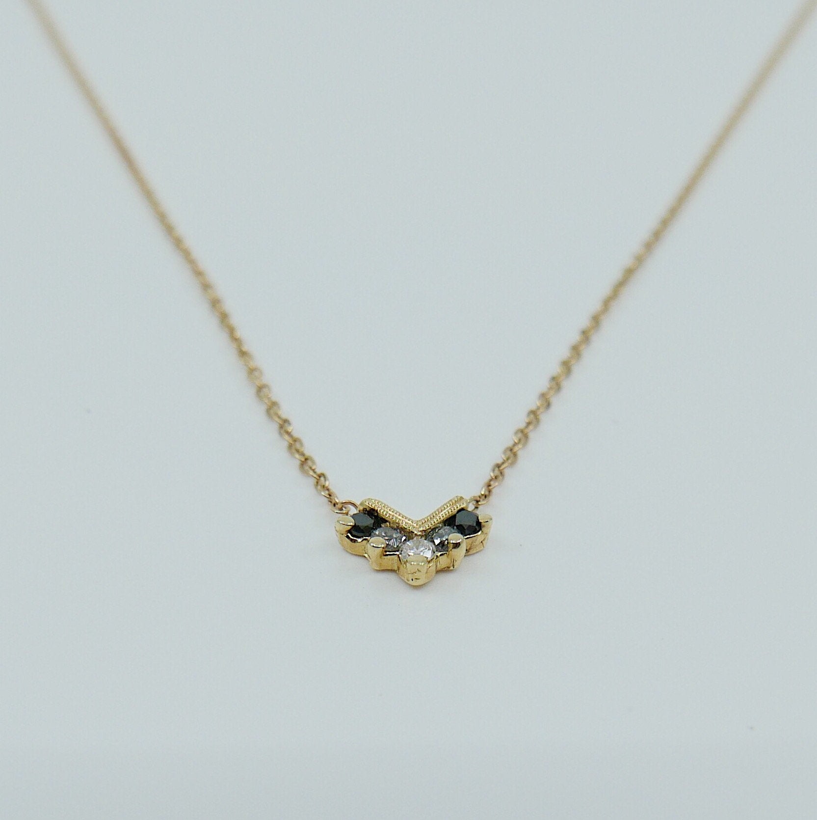 Chevron Diamond Ombre Necklace, Diamond Necklace, Chevron Necklace, 14k Gold chevron necklace, Black Diamond Necklace, Diamond Necklace