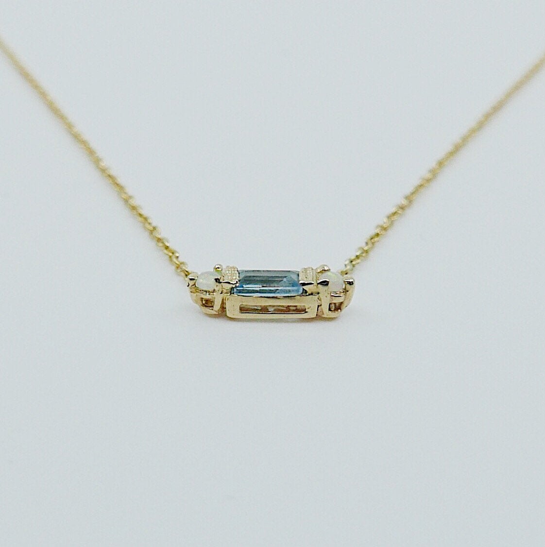 Grand Baguette Aquamarine Necklace, Blue Aquamarine Necklace, Opal Necklace, Baguette Aquamarine, Diamond Necklace