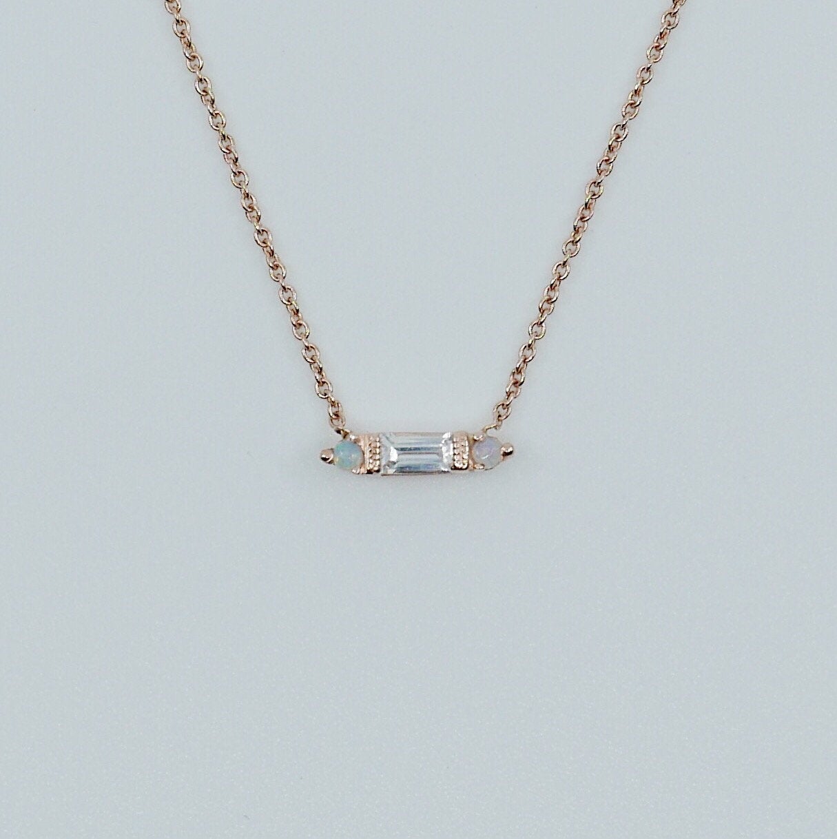 Grand Baguette Sapphire Necklace, White Sapphire Necklace, Opal Necklace, Baguette Sapphire, Diamond Necklace