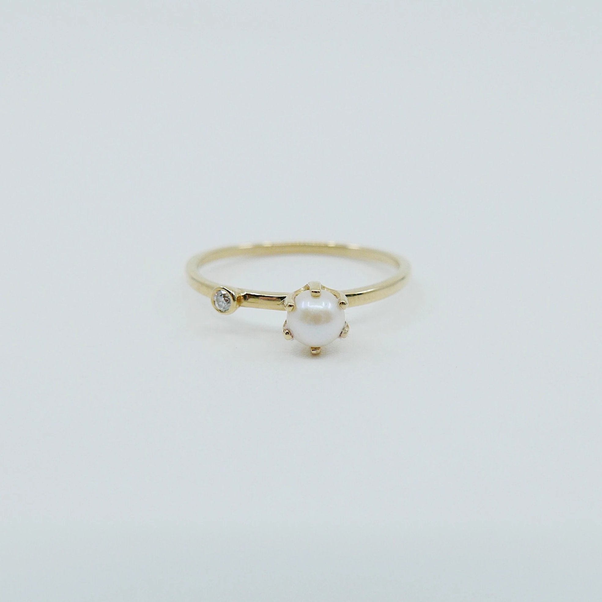 Pearl Duet Ring (Medium), 14k Diamond and Pearl Ring, Pearl Ring, 2 Stone Band, Stacking Bands, Stacking Rings, 14k Gold Band, Wedding Band