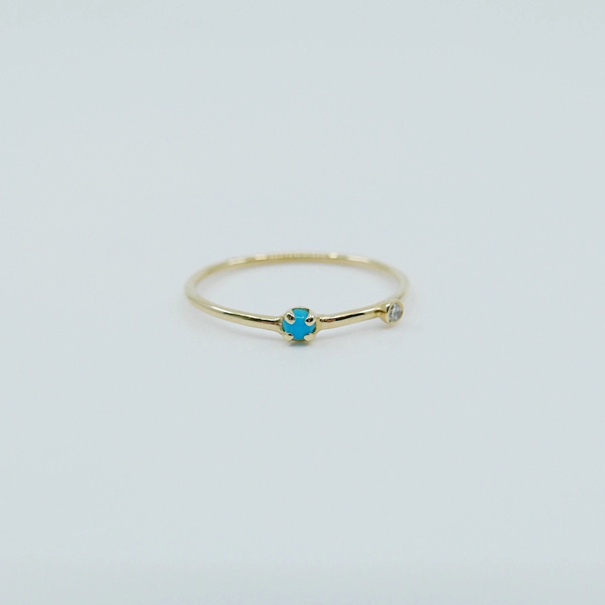 Turquoise Duet Ring (Small), 14k Diamond & turquoise Ring, Mini turquoise Ring, Two Stone Band, Stacking Band, Stacking Ring, 14k Gold Band