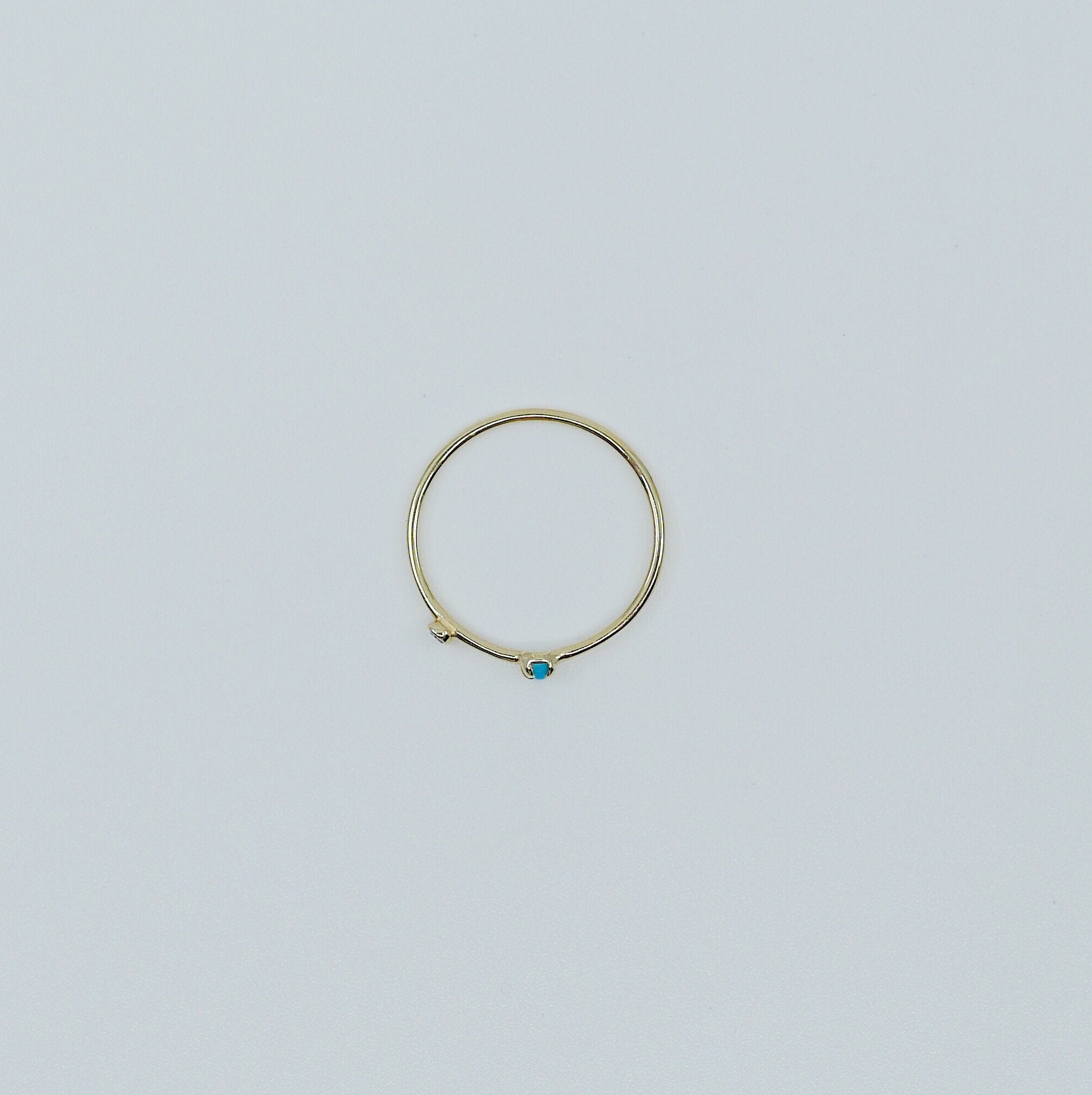 Turquoise Duet Ring (Small), 14k Diamond & turquoise Ring, Mini turquoise Ring, Two Stone Band, Stacking Band, Stacking Ring, 14k Gold Band