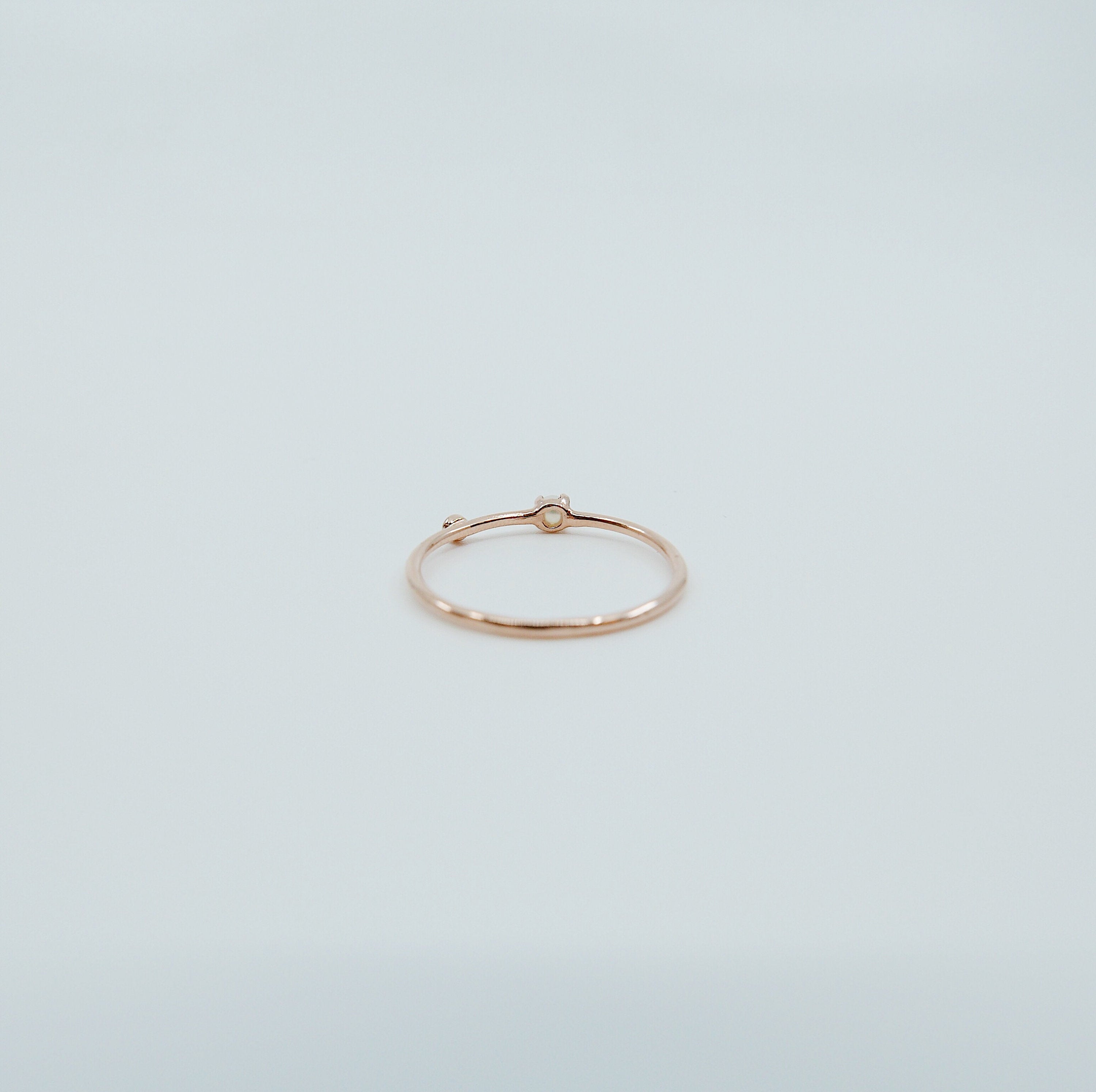 Pearl Duet Ring (Small), 14k Diamond and Pearl Ring, Mini Pearl Ring, Two Stone Band, Stacking Bands, Stacking Rings, 14k Gold Band, Wedding