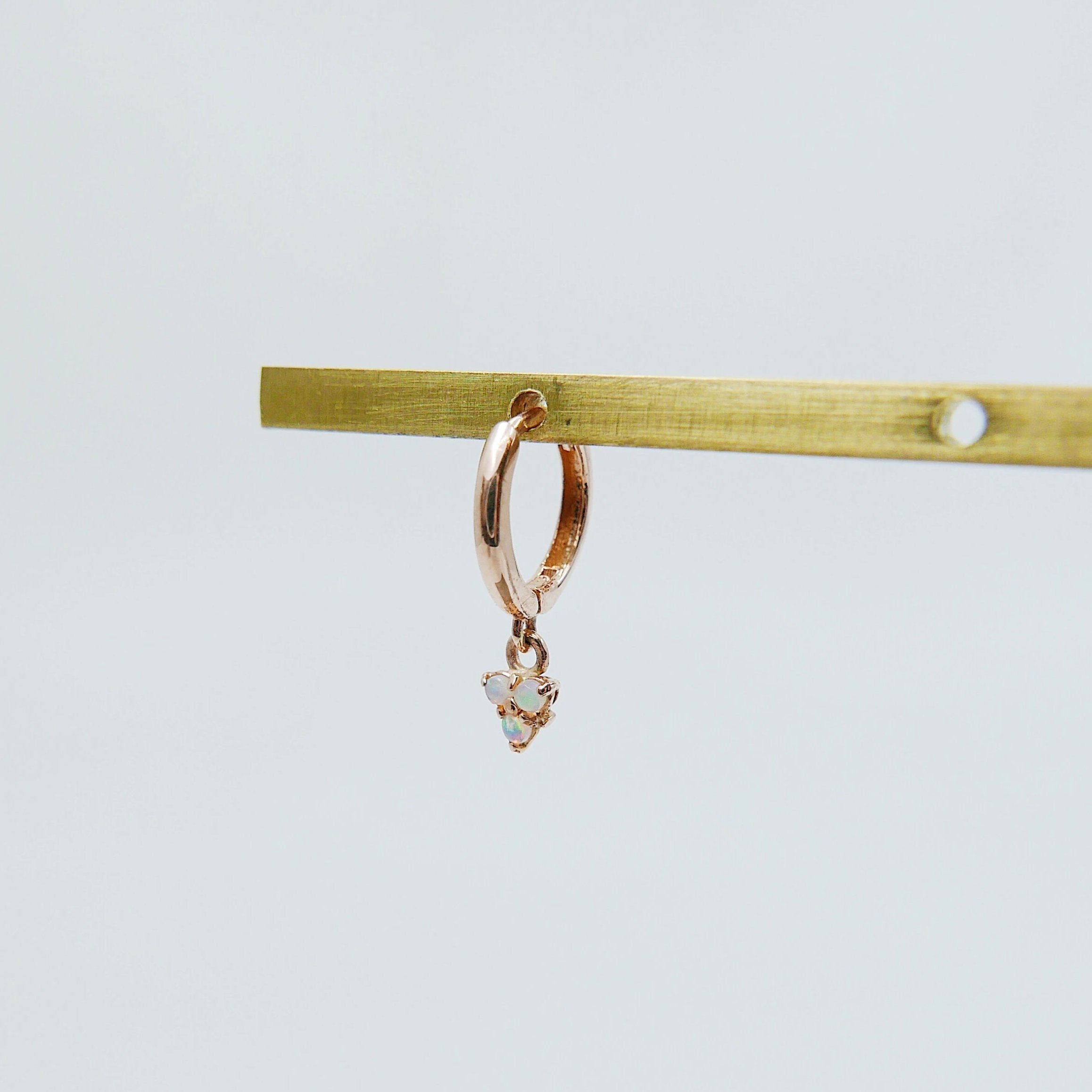 Opal trinity charm hoop, small 14k gold opal hoop, small gold hoop, single gold hoop, opal hoop earrings, mini opal hoop