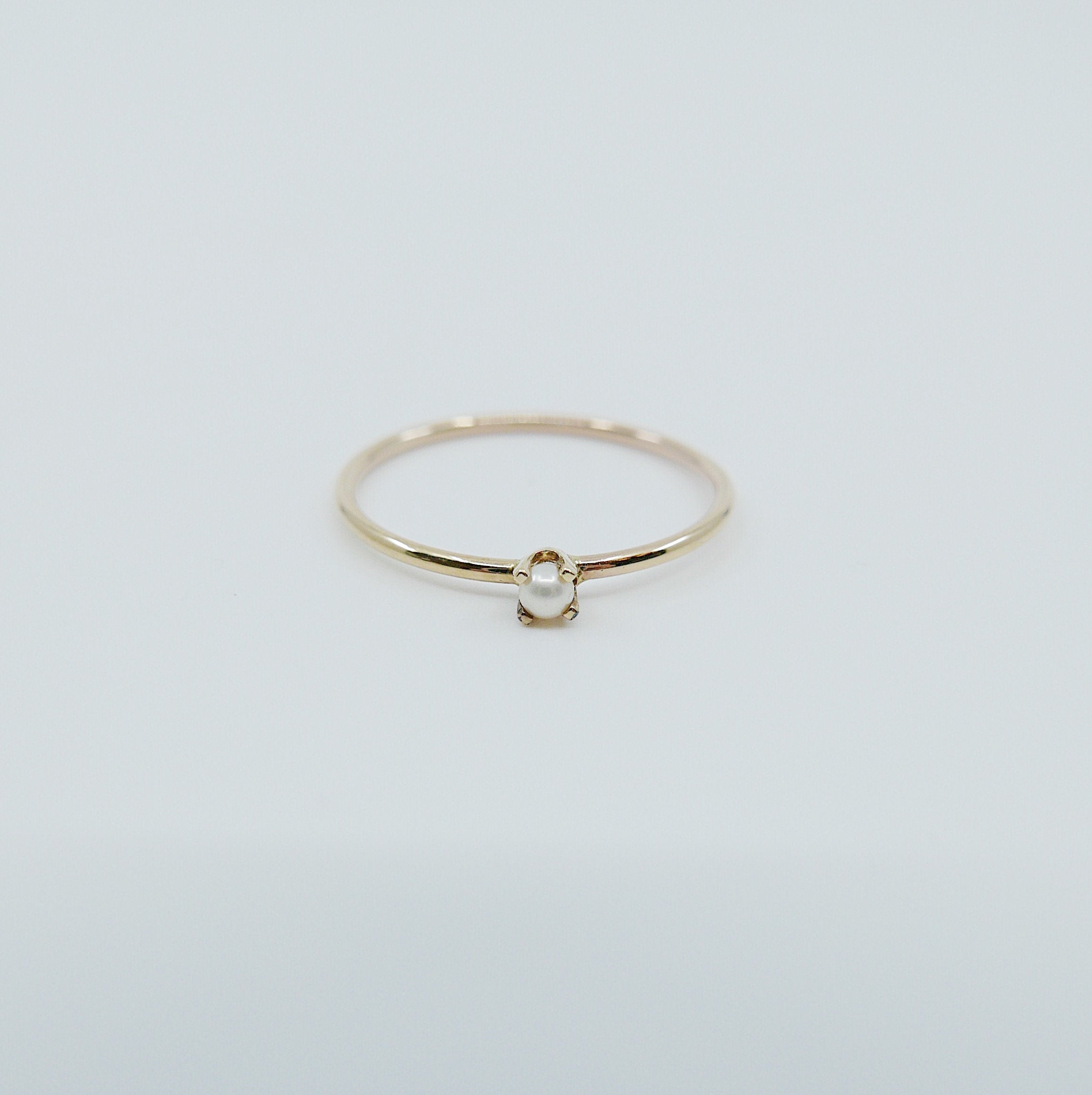 Mini Pearl Ring, Pearl Stacking ring, Single pearl ring, Pearl Solitaire band, small pearl ring, gold pearl band, dainty pearl ring