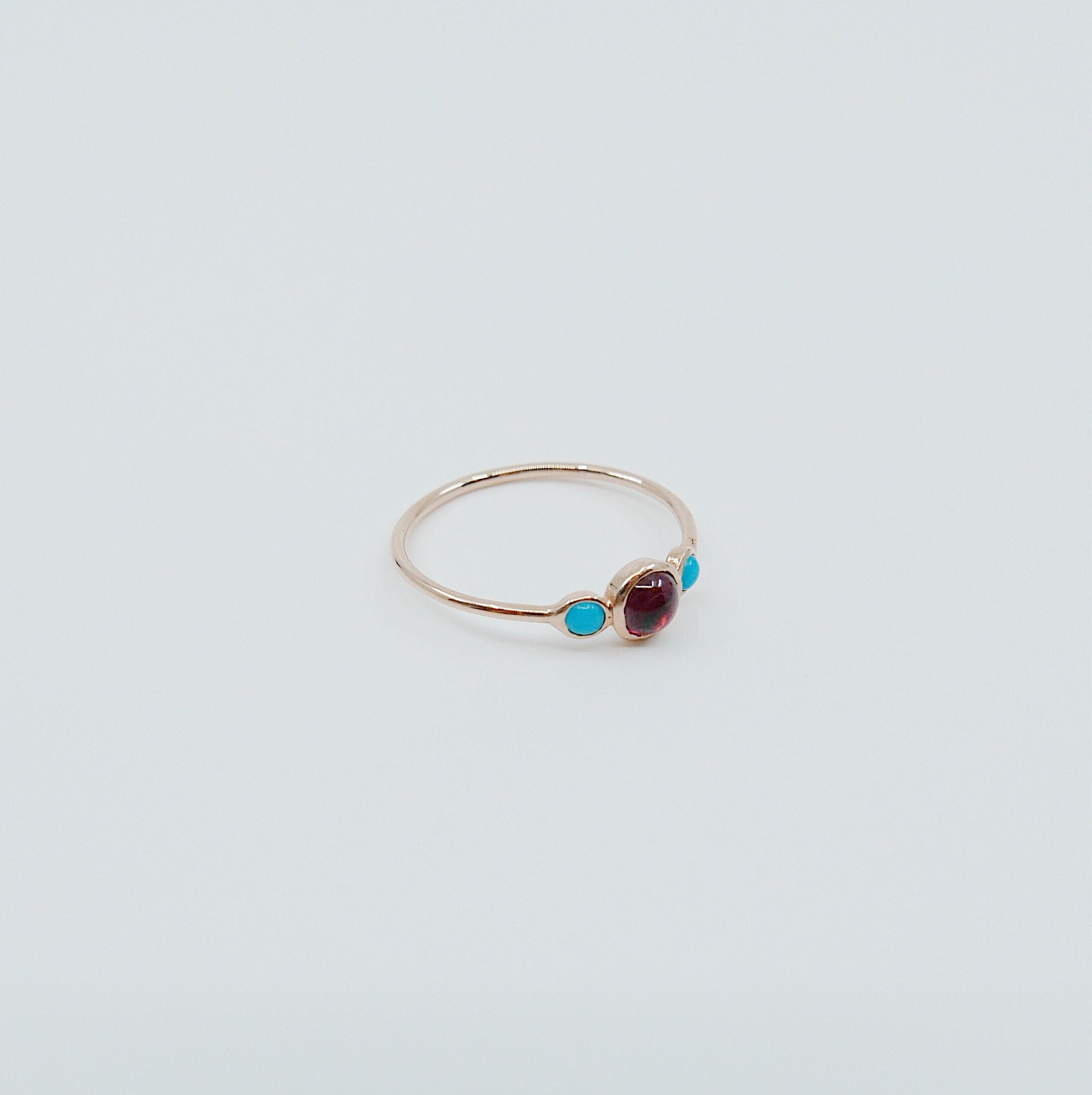 3 Stone Rhodolite Garnet & Turquoise Ring, three stone ring, garnet ring, turquoise ring, 14k gold garnet ring, 14k gold turquoise ring