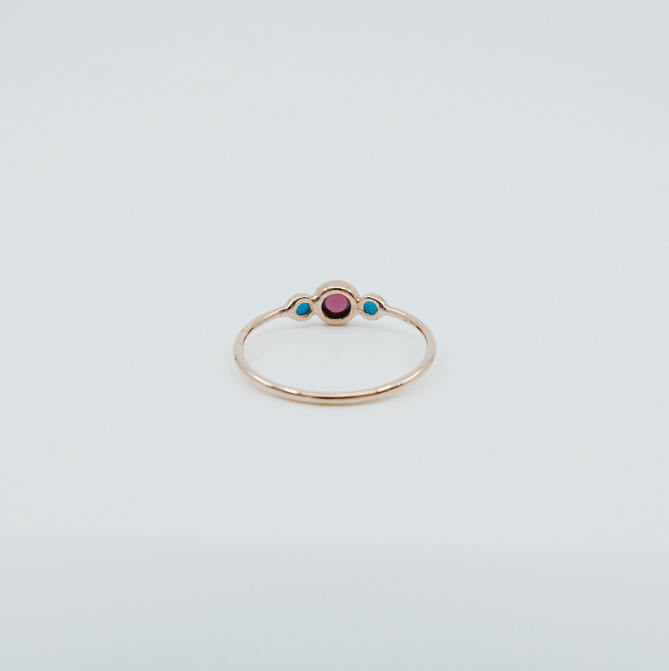 3 Stone Rhodolite Garnet & Turquoise Ring, three stone ring, garnet ring, turquoise ring, 14k gold garnet ring, 14k gold turquoise ring