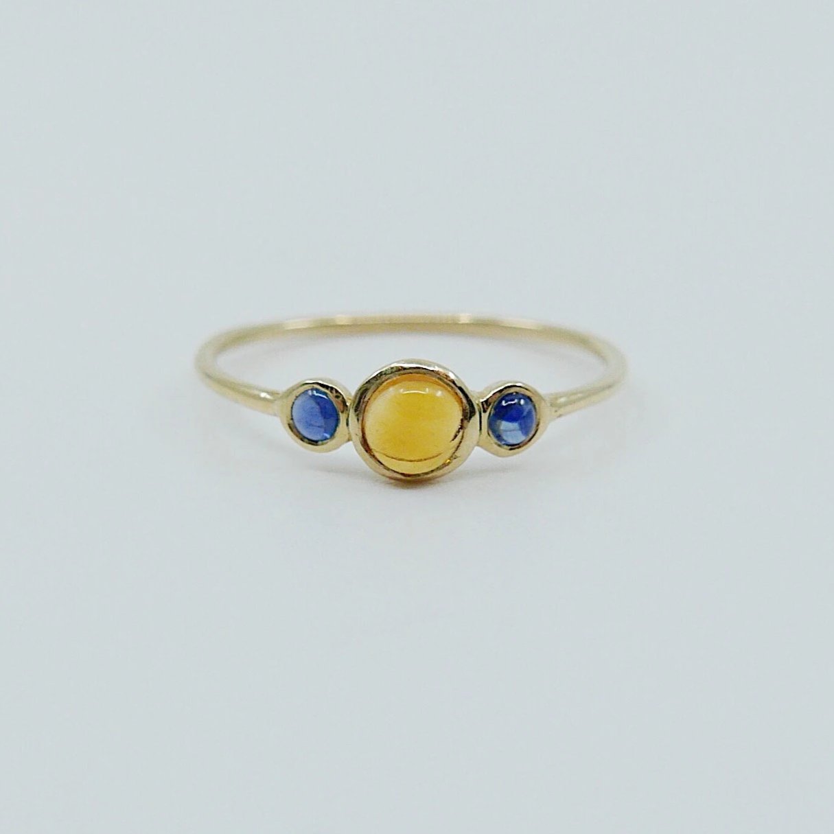 3 Stone Citrine & Sapphire Ring, three stone ring, citrine ring, sapphire ring, 14k gold citrine ring, 14k gold sapphire ring