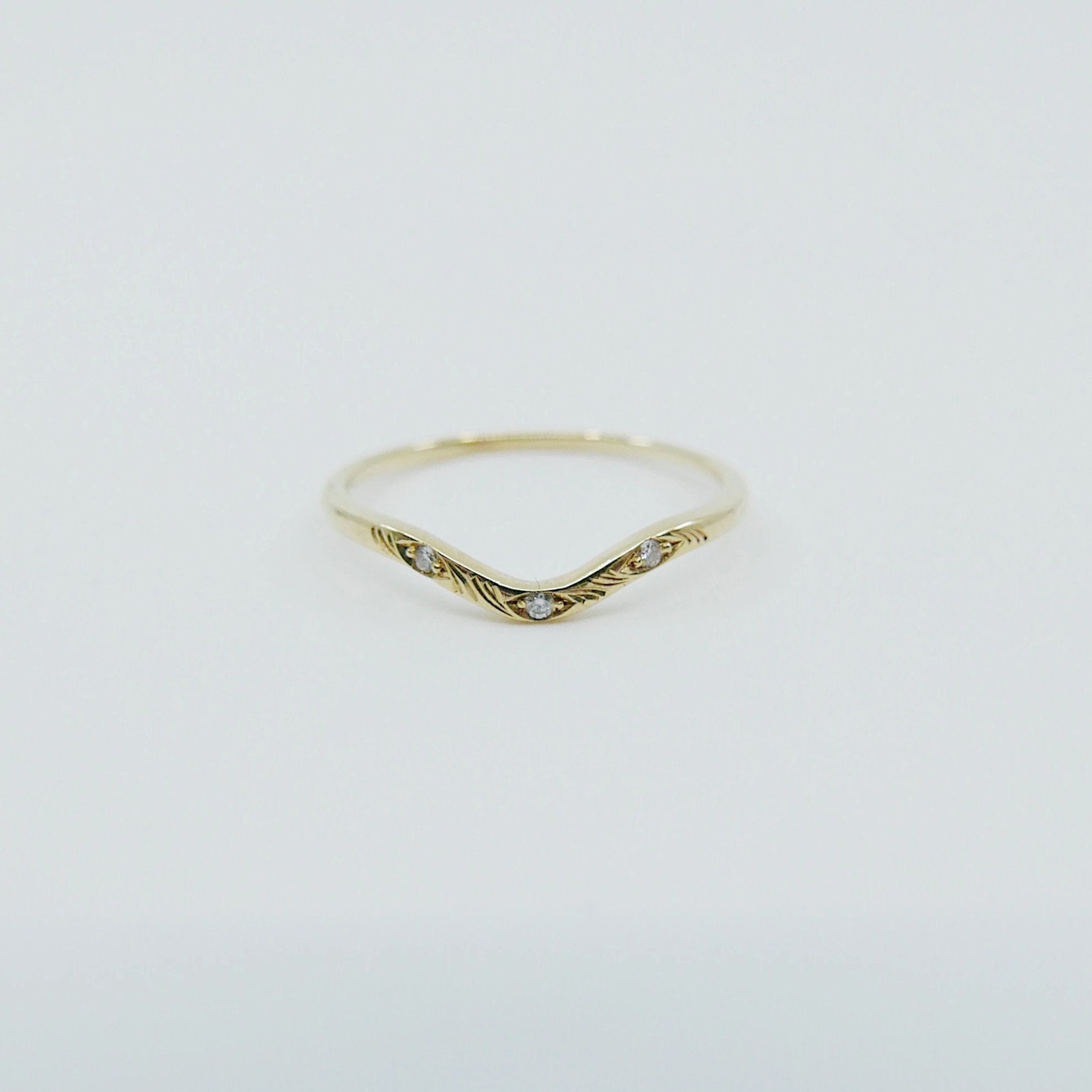 Plume Arc Diamond Ring, 14k gold nesting ring, stacking ring, wedding band, thin delicate dainty ring, thin band, hand engraved gold ring