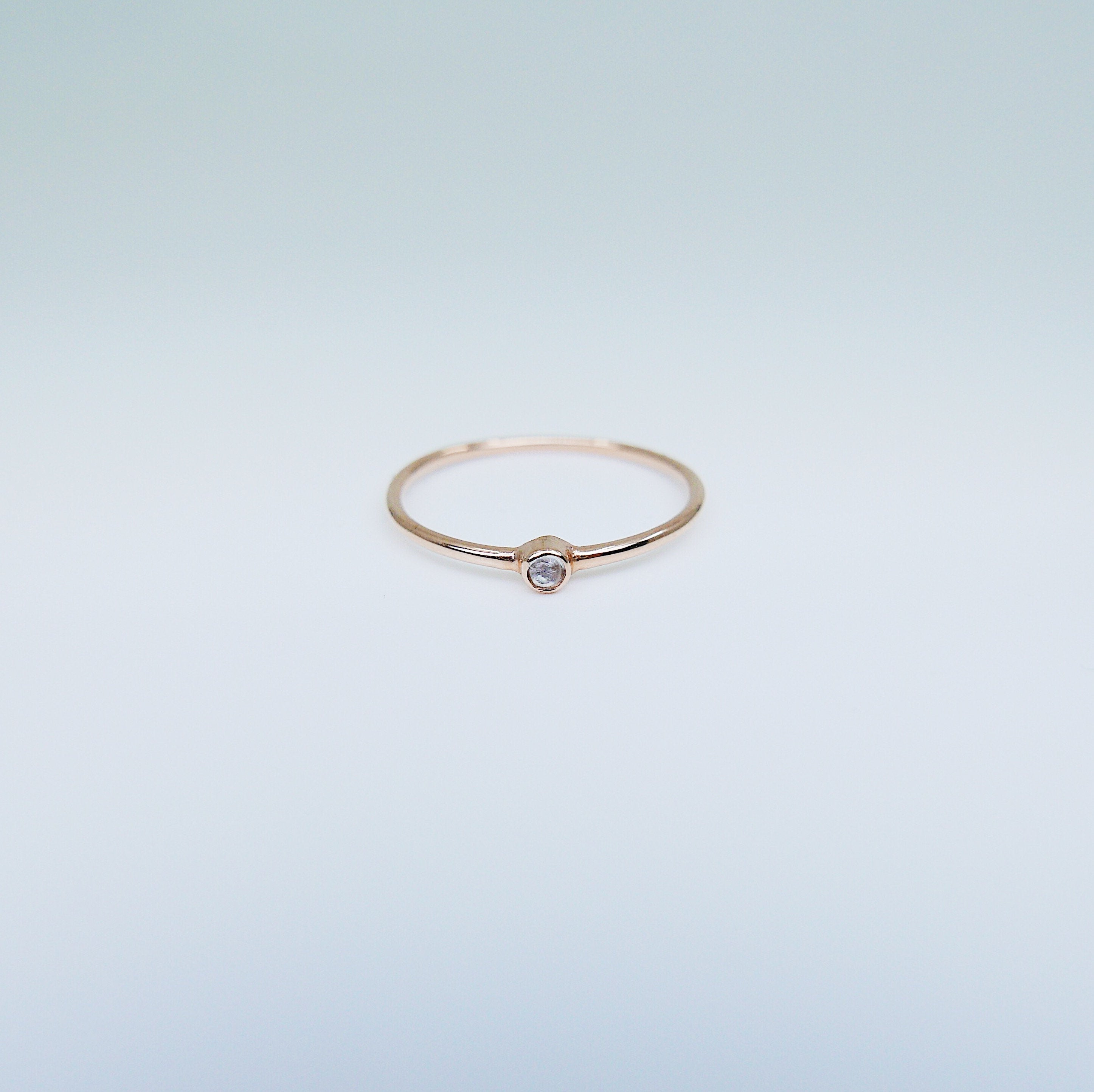 Mini moonstone ring, moonstone solitaire ring, 14k moonstone stackable ring, small round moonstone ring, mini moonstone bezel ring