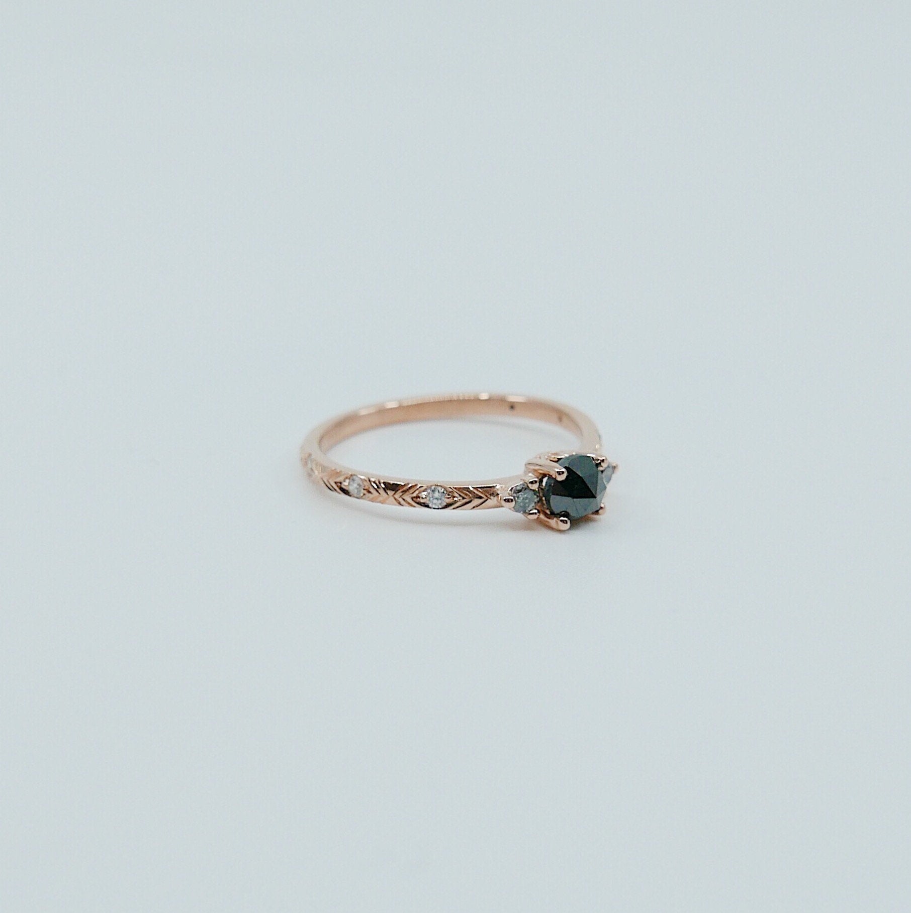 Clara Rose Cut Black Diamond Ring, alternative wedding ring, unique non traditional engagement ring, 14k stacking ring, white & grey diamond