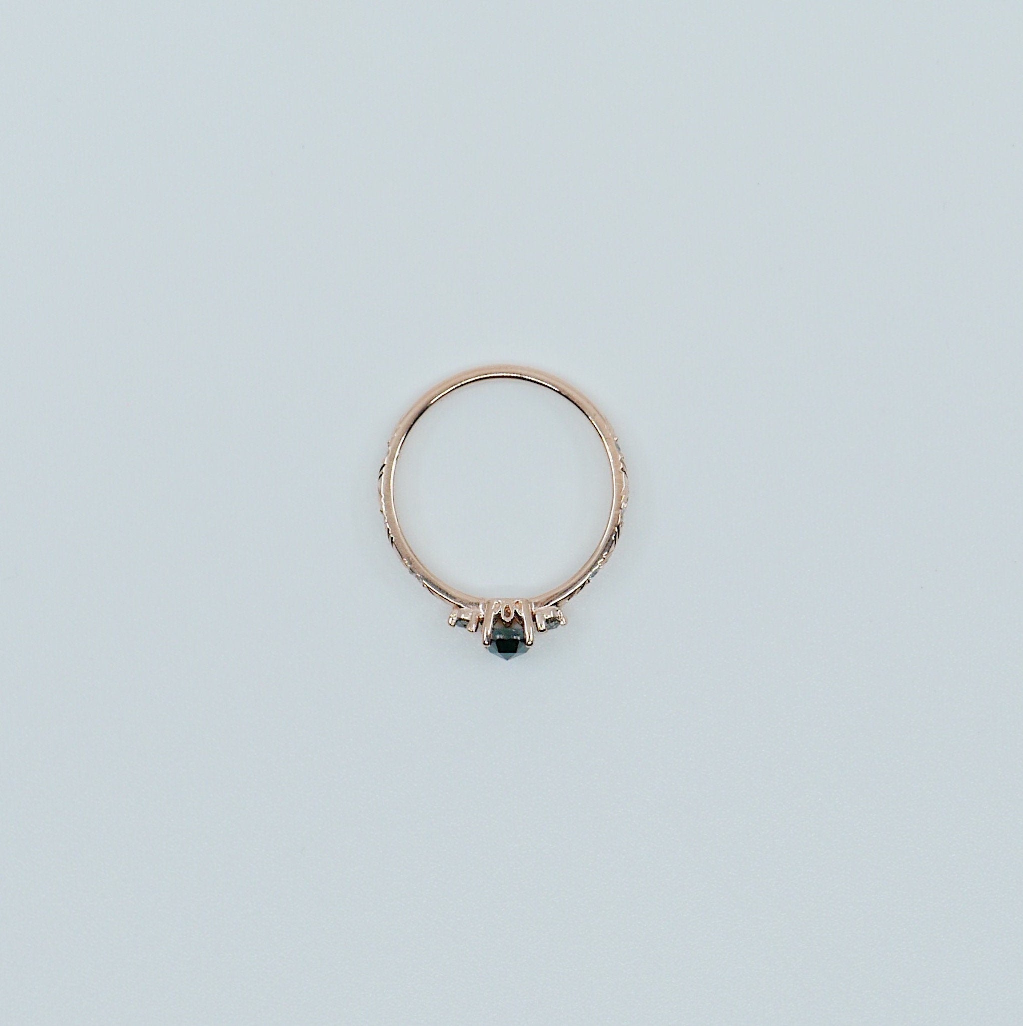 Clara Rose Cut Black Diamond Ring, alternative wedding ring, unique non traditional engagement ring, 14k stacking ring, white & grey diamond