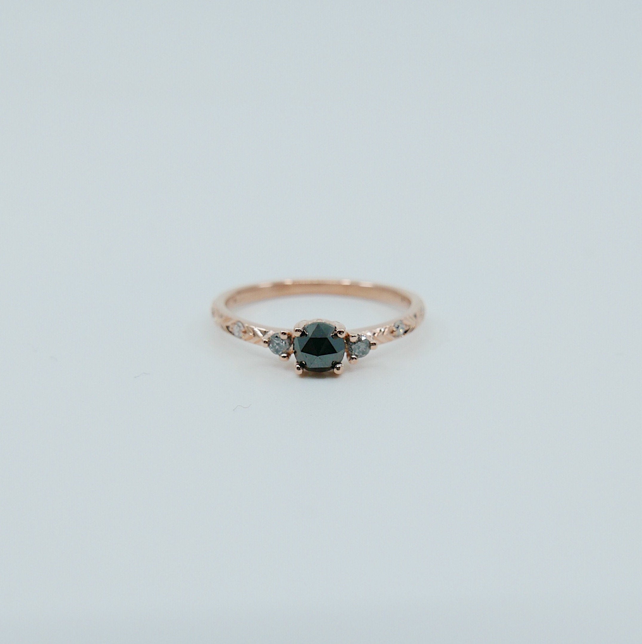 Clara Rose Cut Black Diamond Ring, alternative wedding ring, unique non traditional engagement ring, 14k stacking ring, white & grey diamond