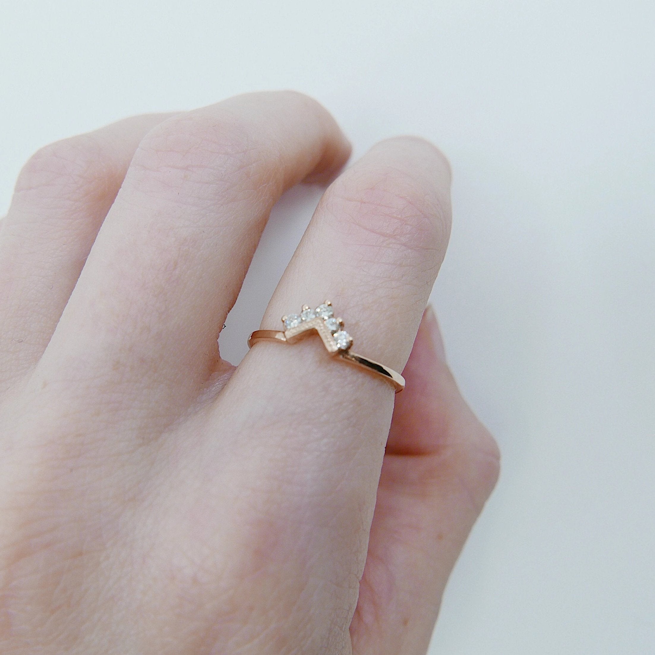 Chevron Diamond Ring, White Diamond Ring, Chevron Ring, 14k Gold chevron ring, diamond ring, diamond chevron ring