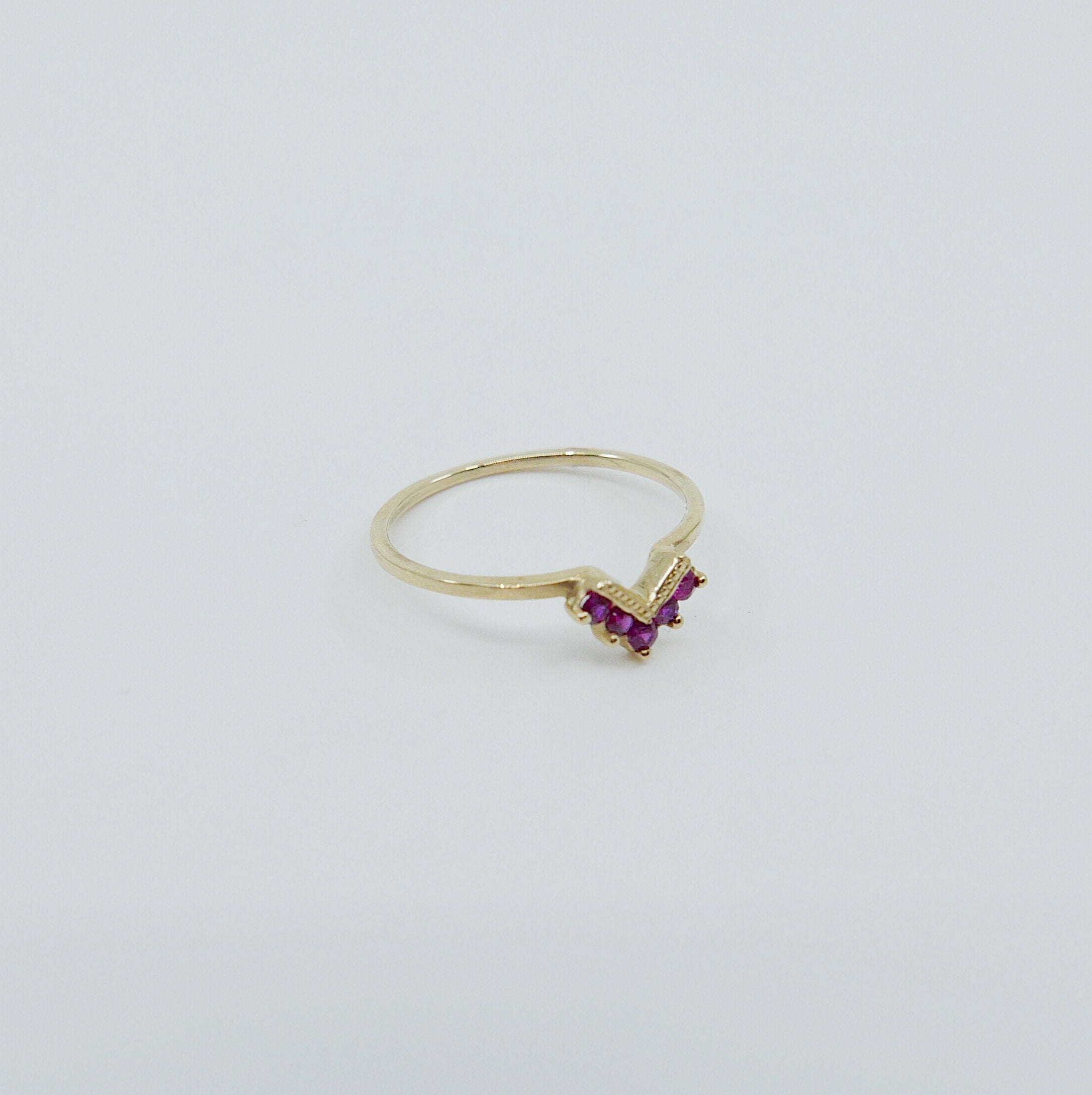 Chevron Ruby Ring, Ruby Ring, Chevron Ring, 14k Gold chevron ring, deep pink ruby ring, ruby chevron ring